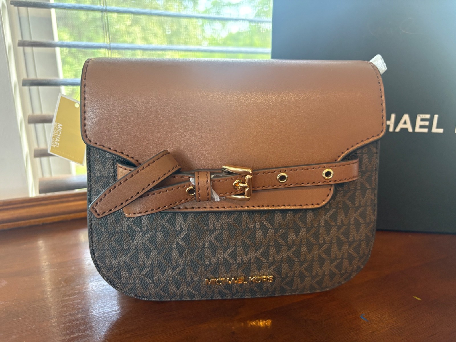 Michael Kors Emilia Small Saddle Crossbody Bag – Brown – Women’s Handbag