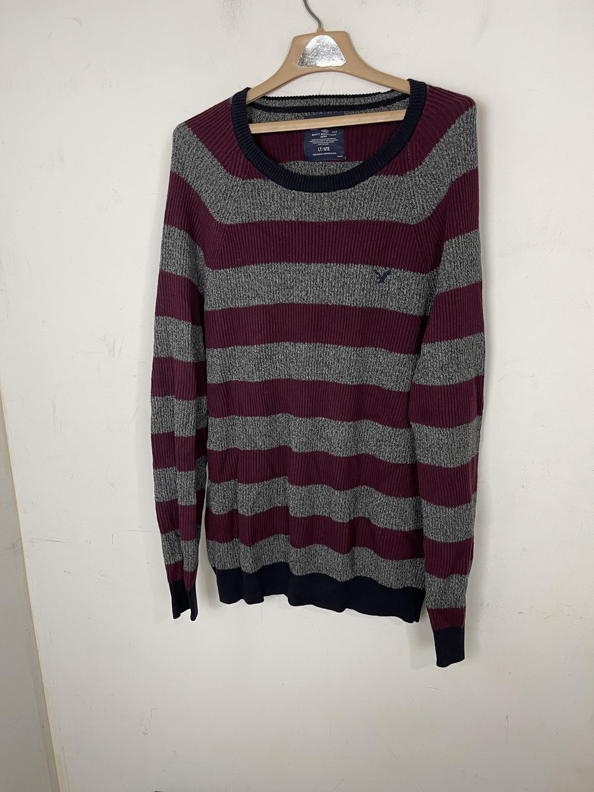 American Eagle Sweater Men Large Striped Academia School Crewneck Rugby Pullover