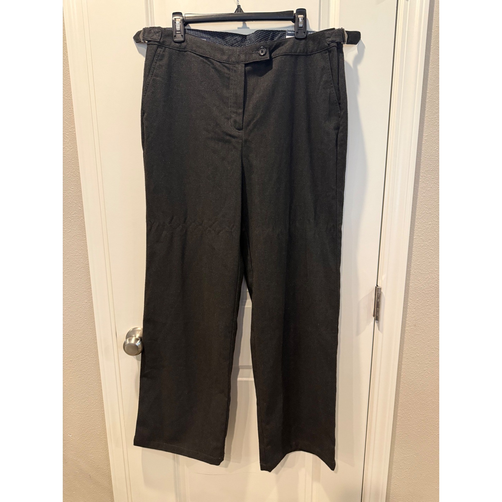 Lands End Womens 16 Dark Charcoal Gray Stretch Flannel Full Leg Pants NWT 322705