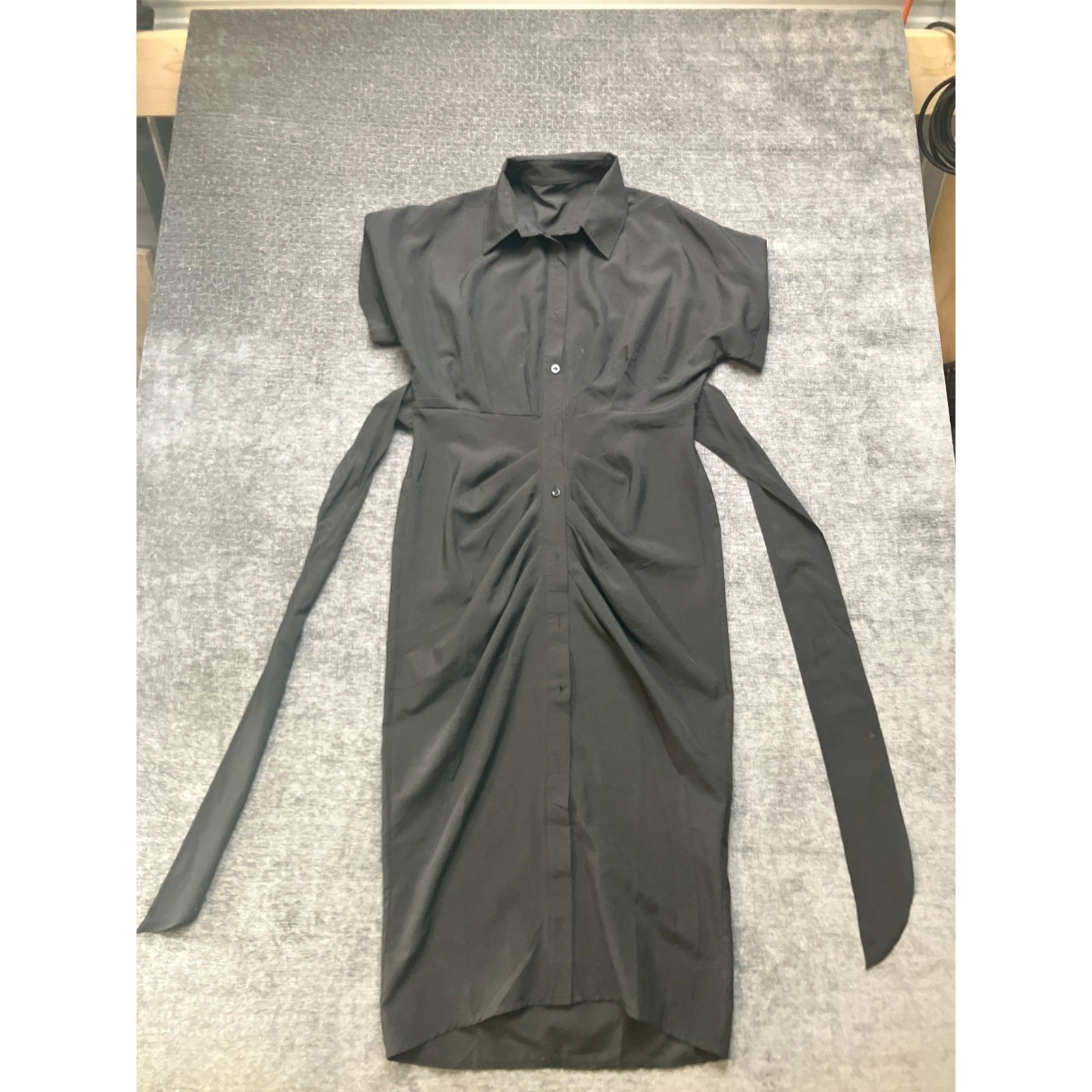 Lyaner Shirt Dress Womens Medium Black Tie Waist Short Sleeve Twist Button Front