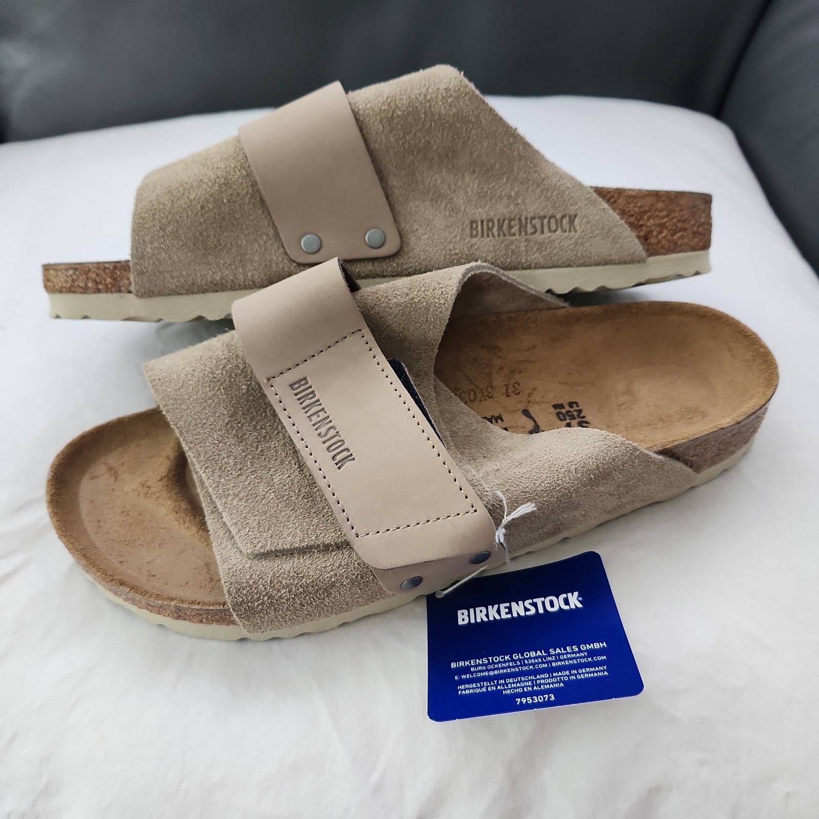 Birkenstock Kyoto Slide Suede Womens Sandal Sz 39 M/8-8.5 US TAUPE NWT