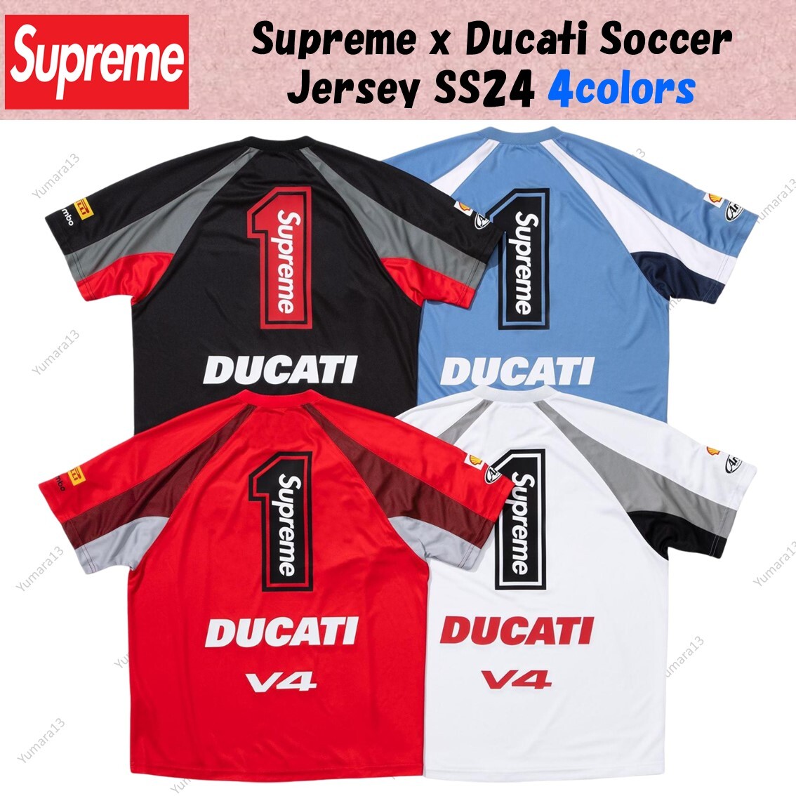 Supreme x Ducati Soccer Jersey Black White Red Blue SS24 4colors Size S-XXL