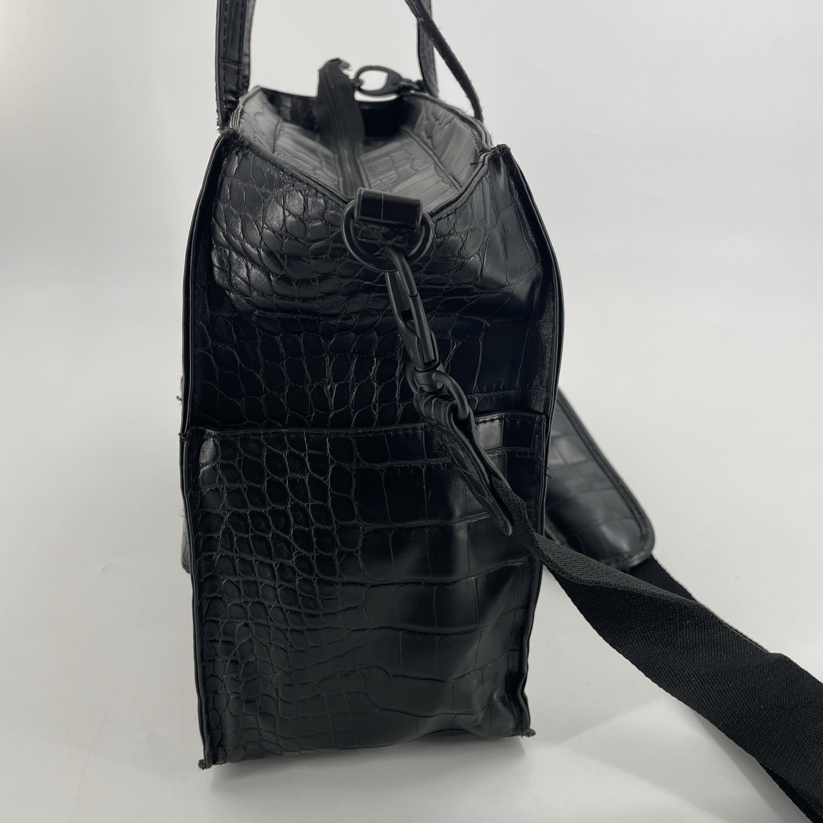 BEIS The Work Tote Bag in Black Croc Leather – Crossbody Shoulder Strap