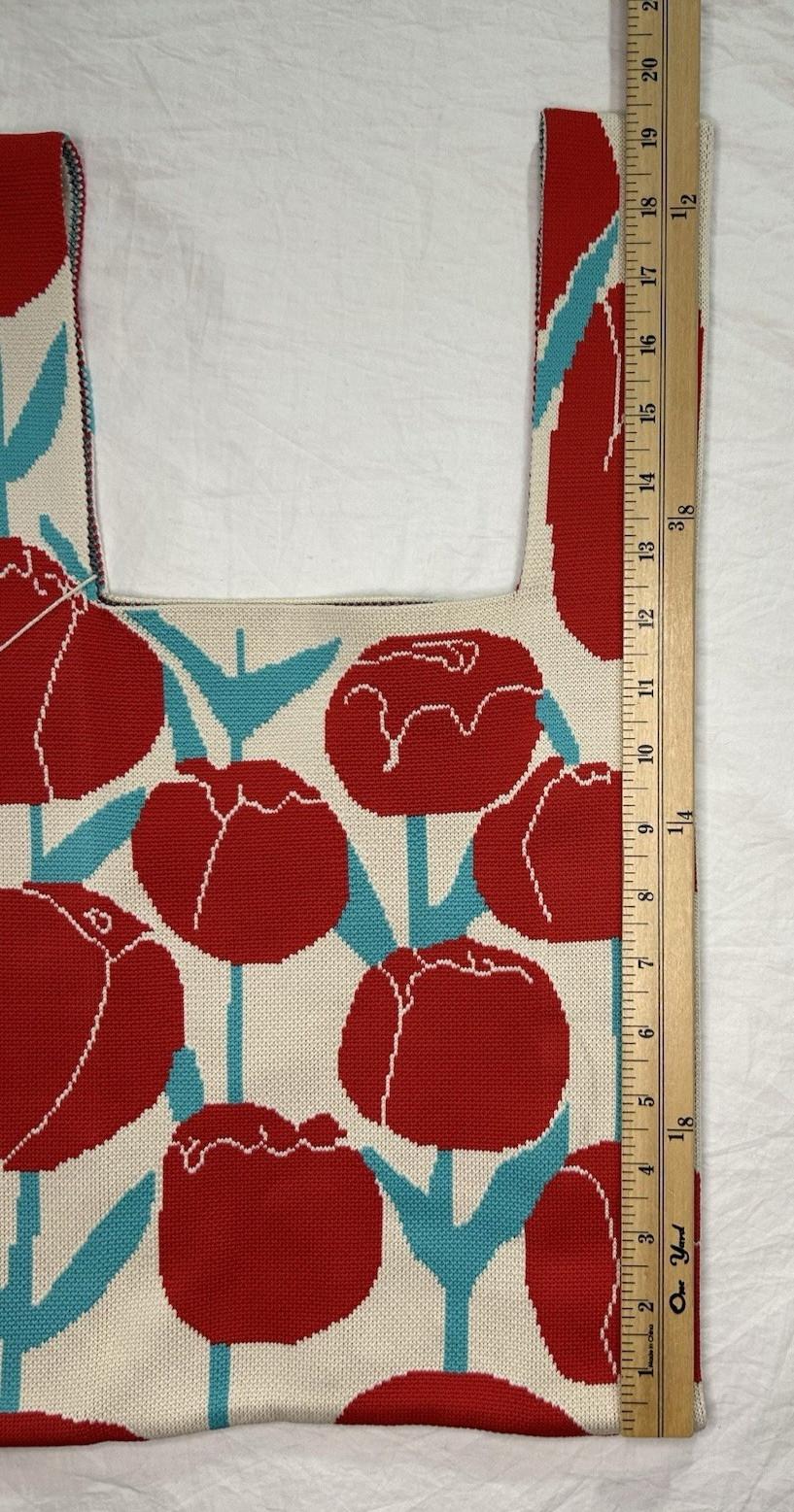 NWT Hund Red Japan Knitted Fabric Hand Bag Tulip Print Adorable