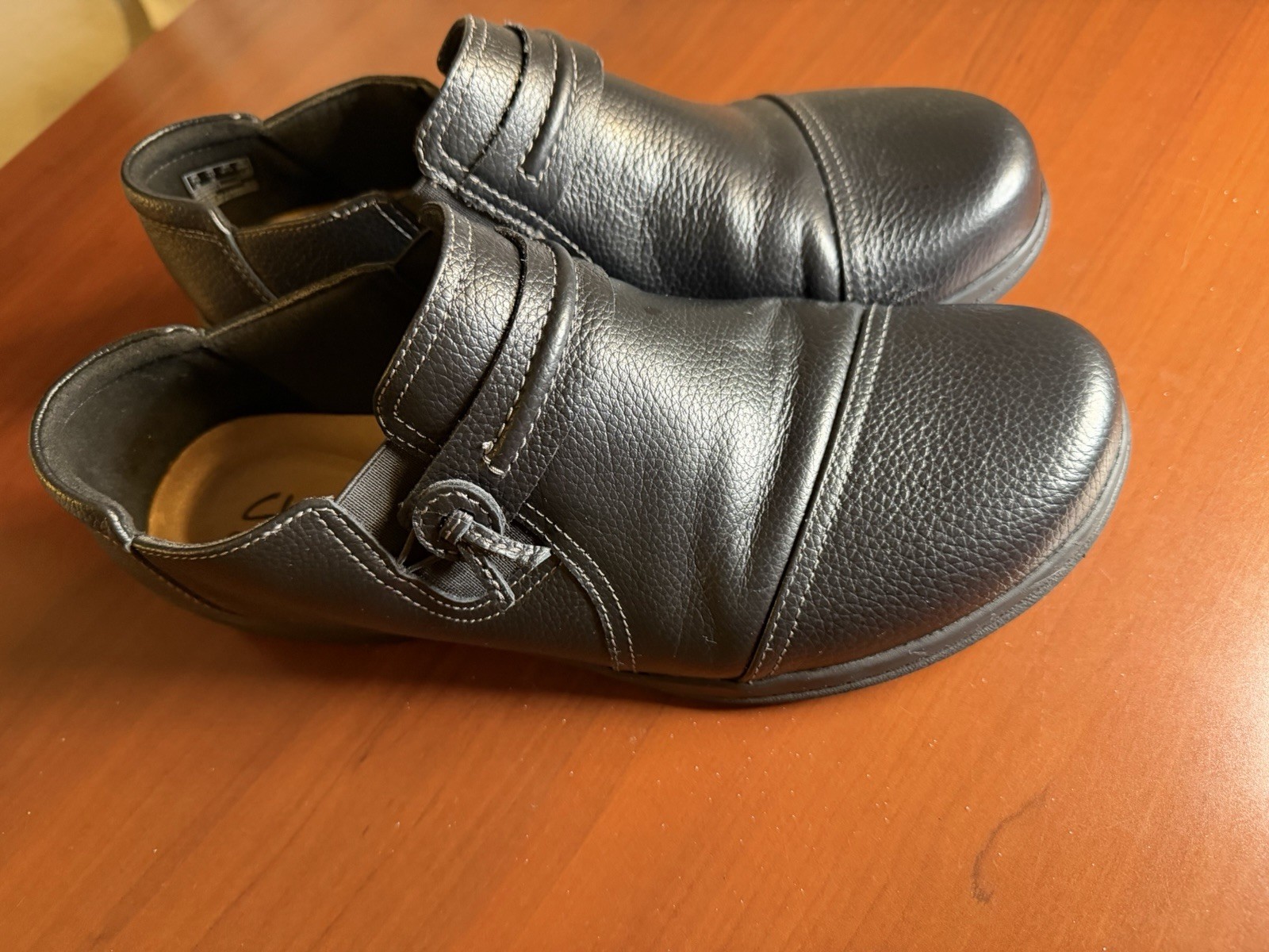 Clarks Collection Black Leather Mary Jane Comfort Shoes Women’s Hook Loop