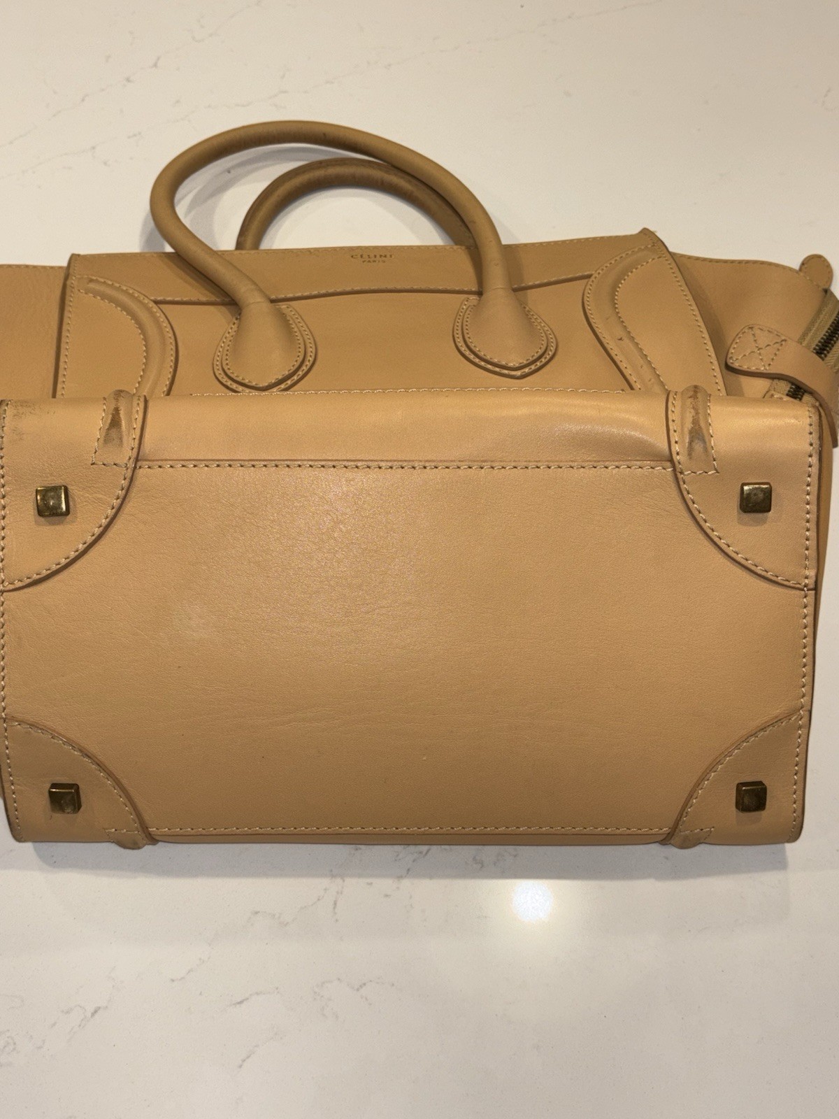 Celine Luggage Phantom Tote Handbag Beige Leather Micro Shopper 12x11x10