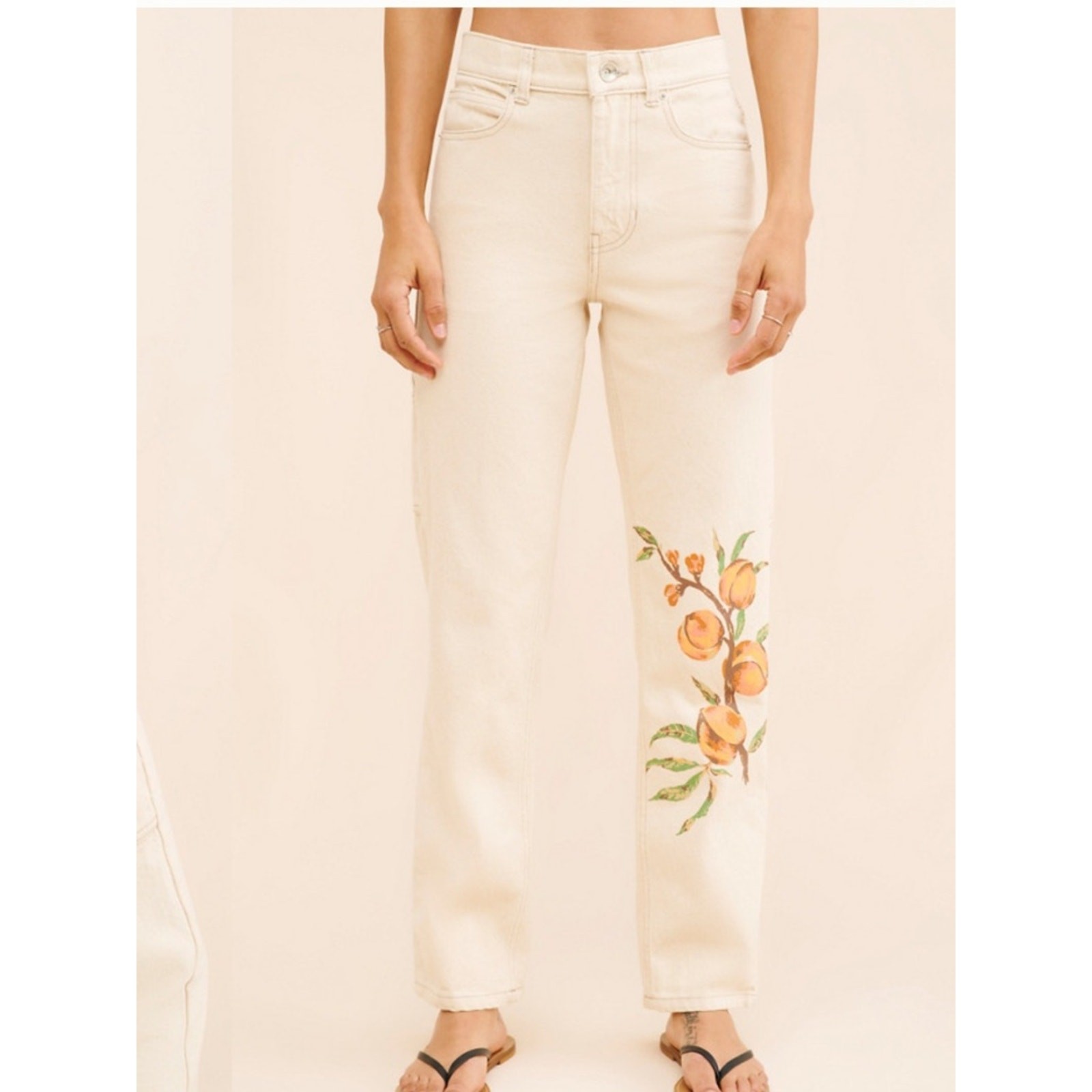BDG Urban Outfitters Peach Print Utility/Carpenter Jeans Creme Size 27×30