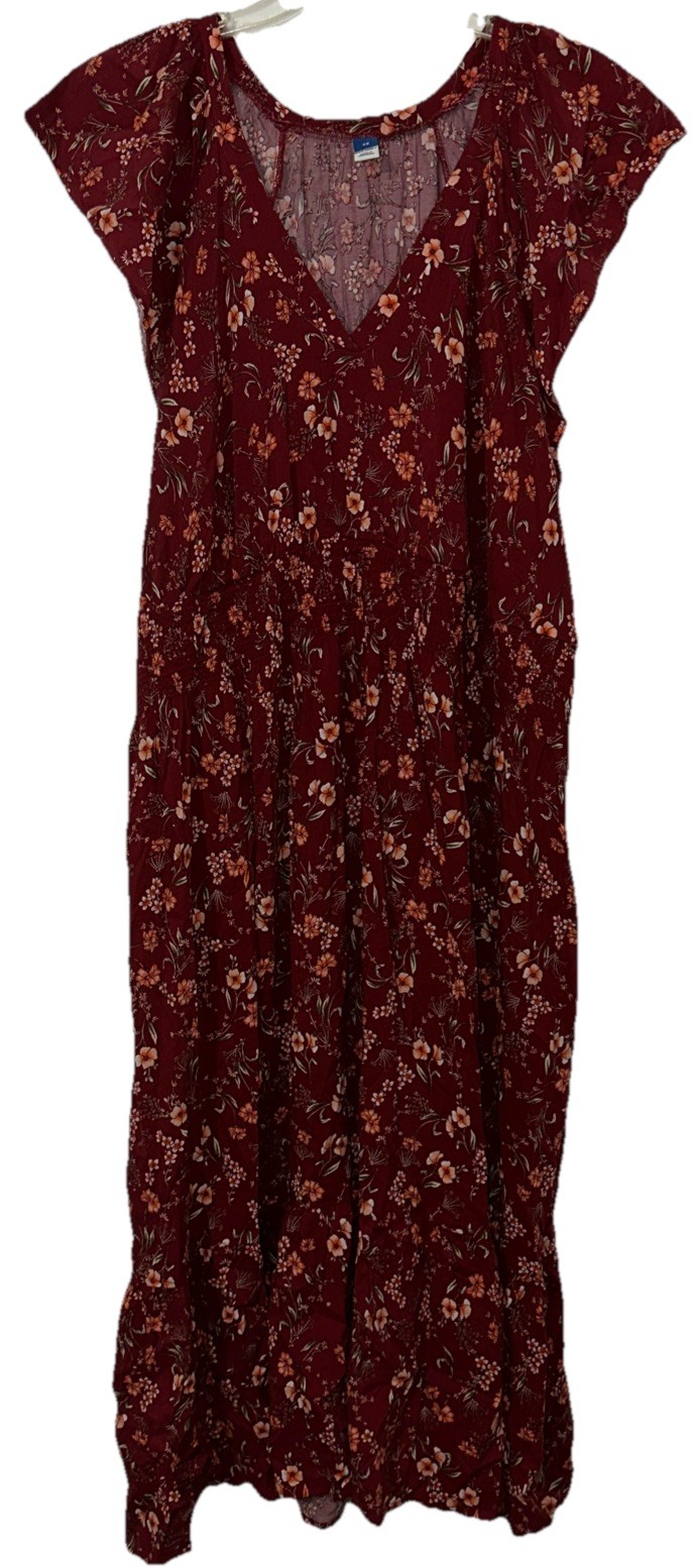 Old Navy Women’s 3X Red Floral Maxi Midi Cottagecore Dress With Flutter Sleeves