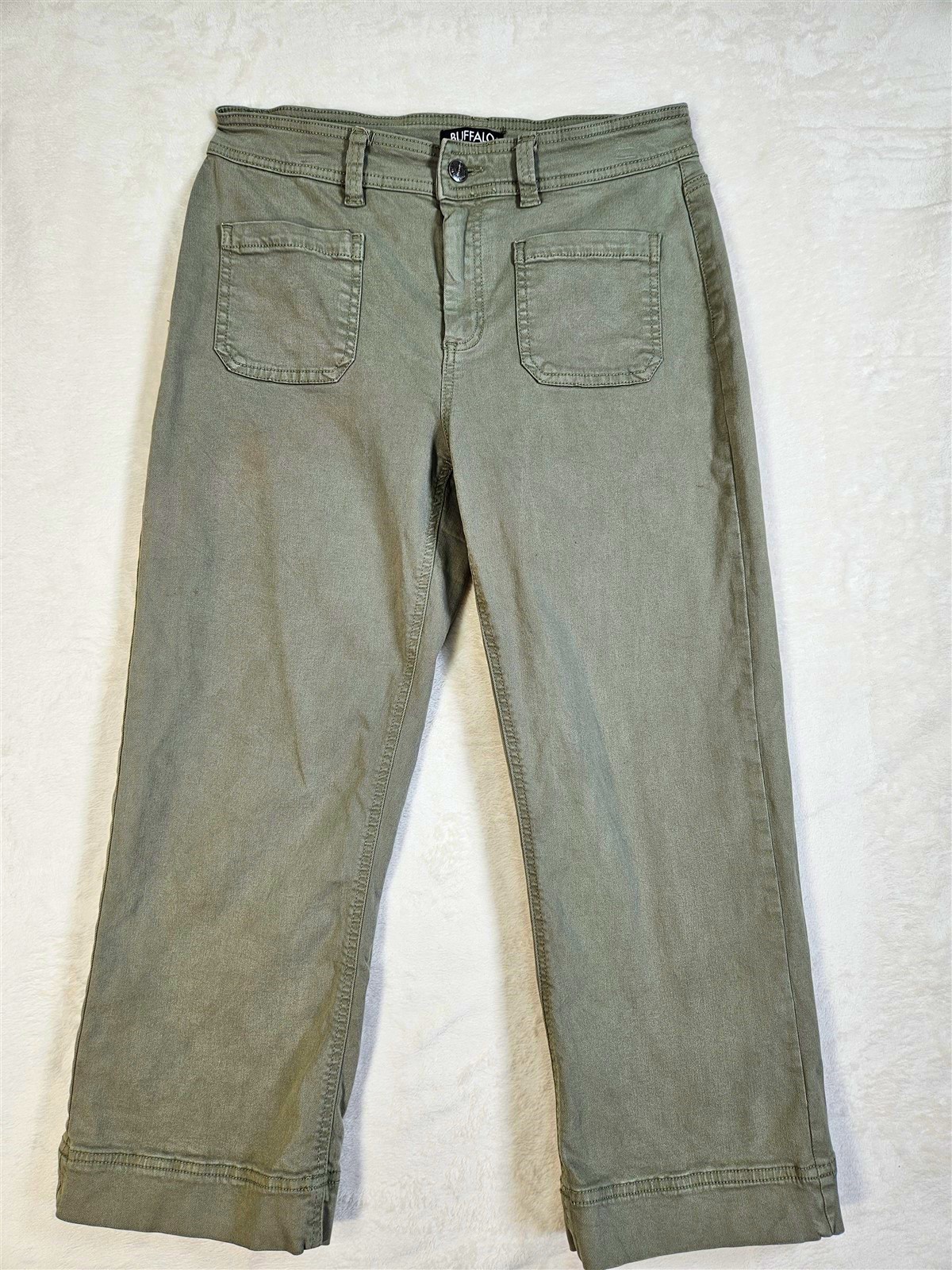 Buffalo David Bitton Crop Pants Women Size 10 Patch Pockets Stretch Green