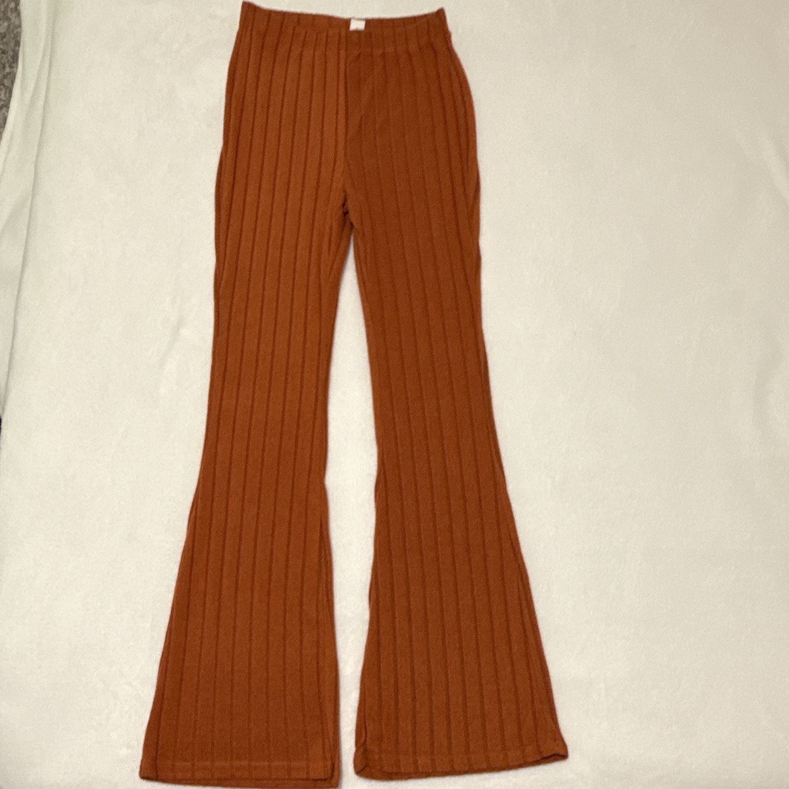 SHEIN Teen 2-Piece Ribbed Knit Set Brown Long Sleeve Top Flared Pants 13Y