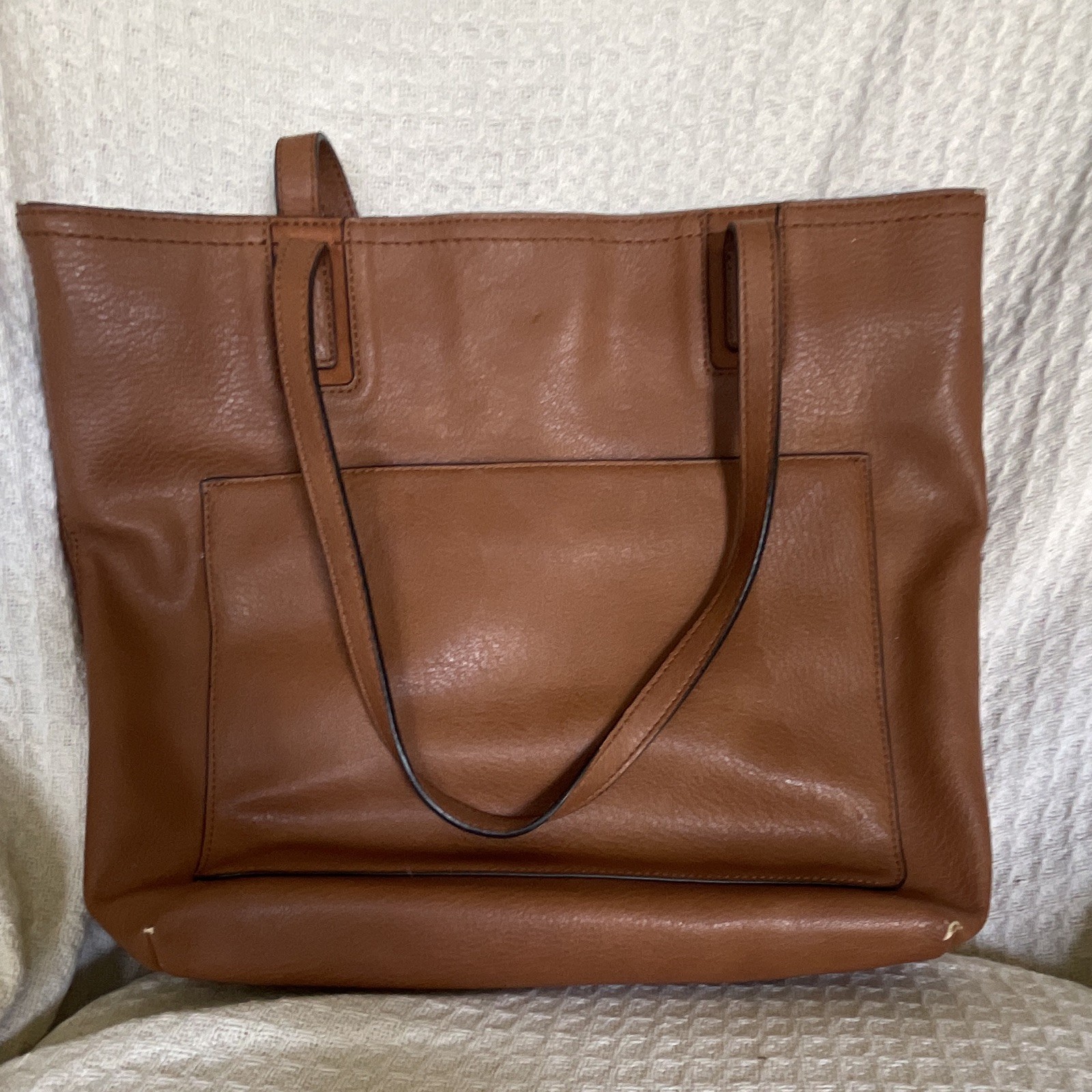 LC Lauren Conrad Brown Tote Bag Zip Top Magnetic Snap Inner Pockets Beige Lined