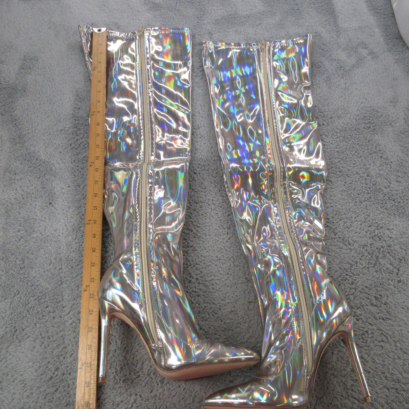 Lemon Drop By Privileged Feather Boots Womens 8.5 Silver Holographic Knee High