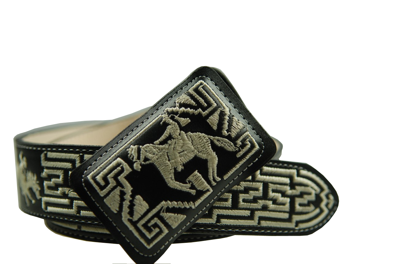 Embroidered Leather Belt Black Color Made in Mexico