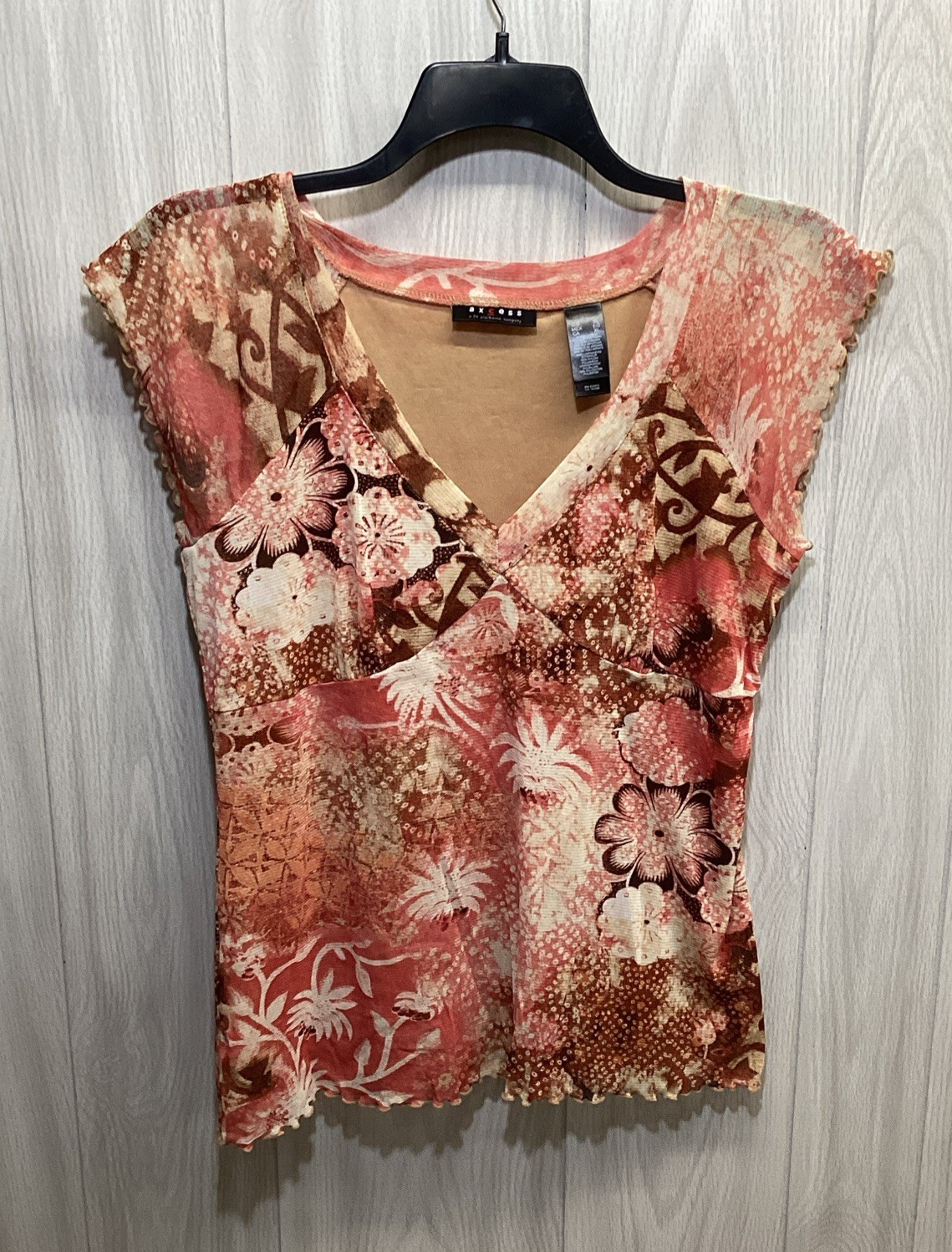 AXCESS Women’s (Size XL) Short Sleeve V-Neck Lined Floral Shirt (3E)