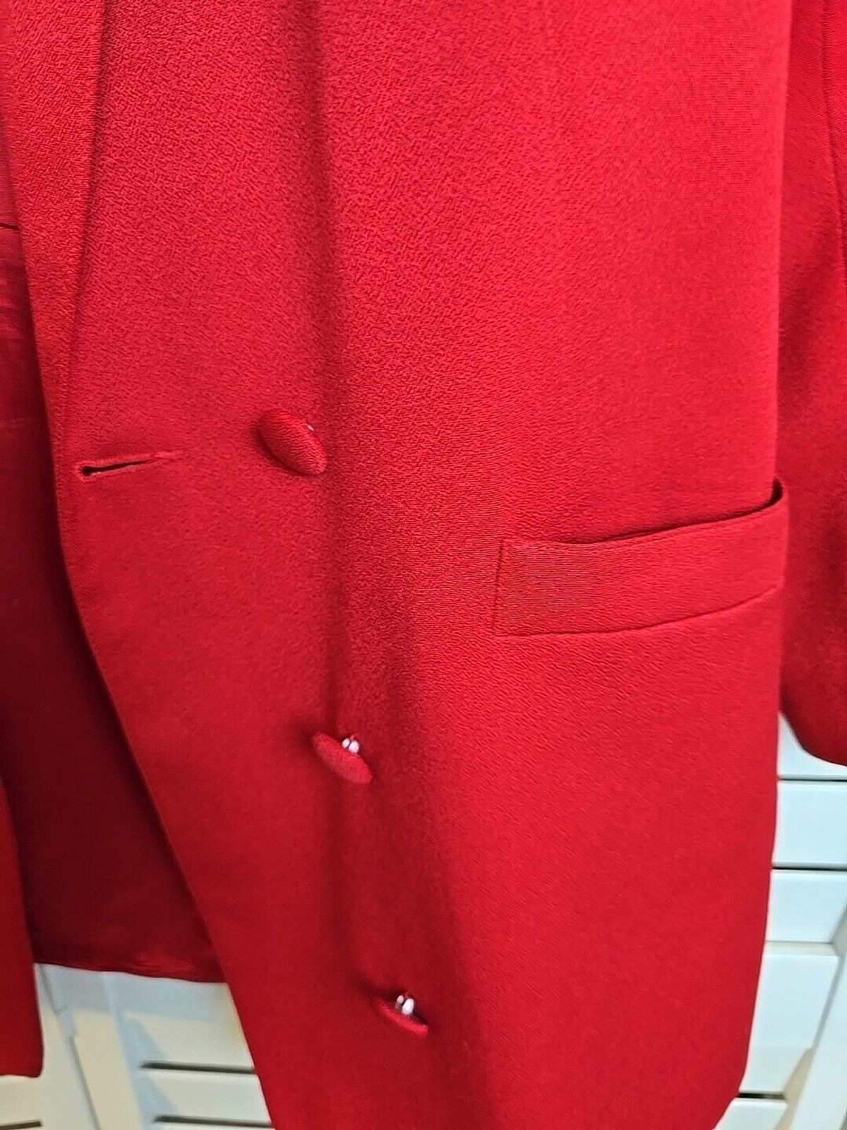 E Style Jacket Ladies Red 8 button design DBB Blazer Size 12 Front Pockets Wrap