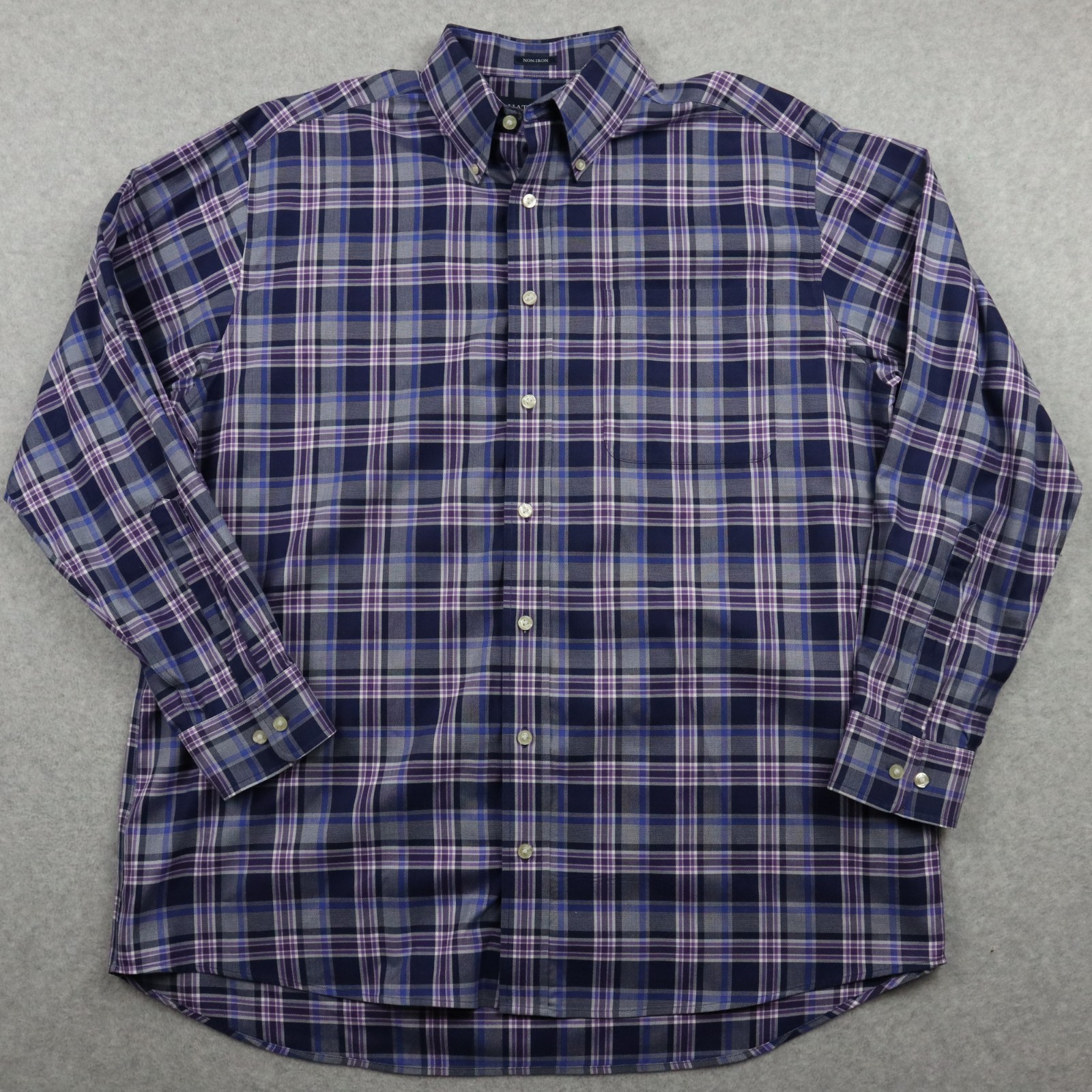 Hathaway Shirt Mens Large Non-Iron Pocket Button Down Purple Plaid Long Sleeve