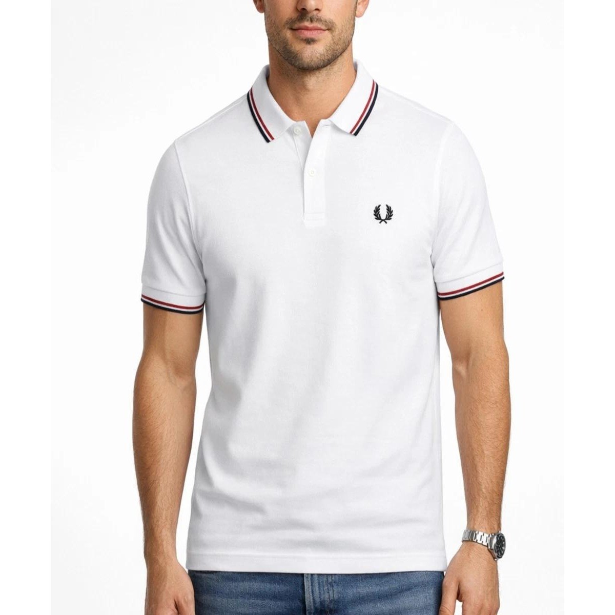 Fred Perry M3600 Twin Tipped Polo Shirt Mens XL White Cotton Short Sleeve Top