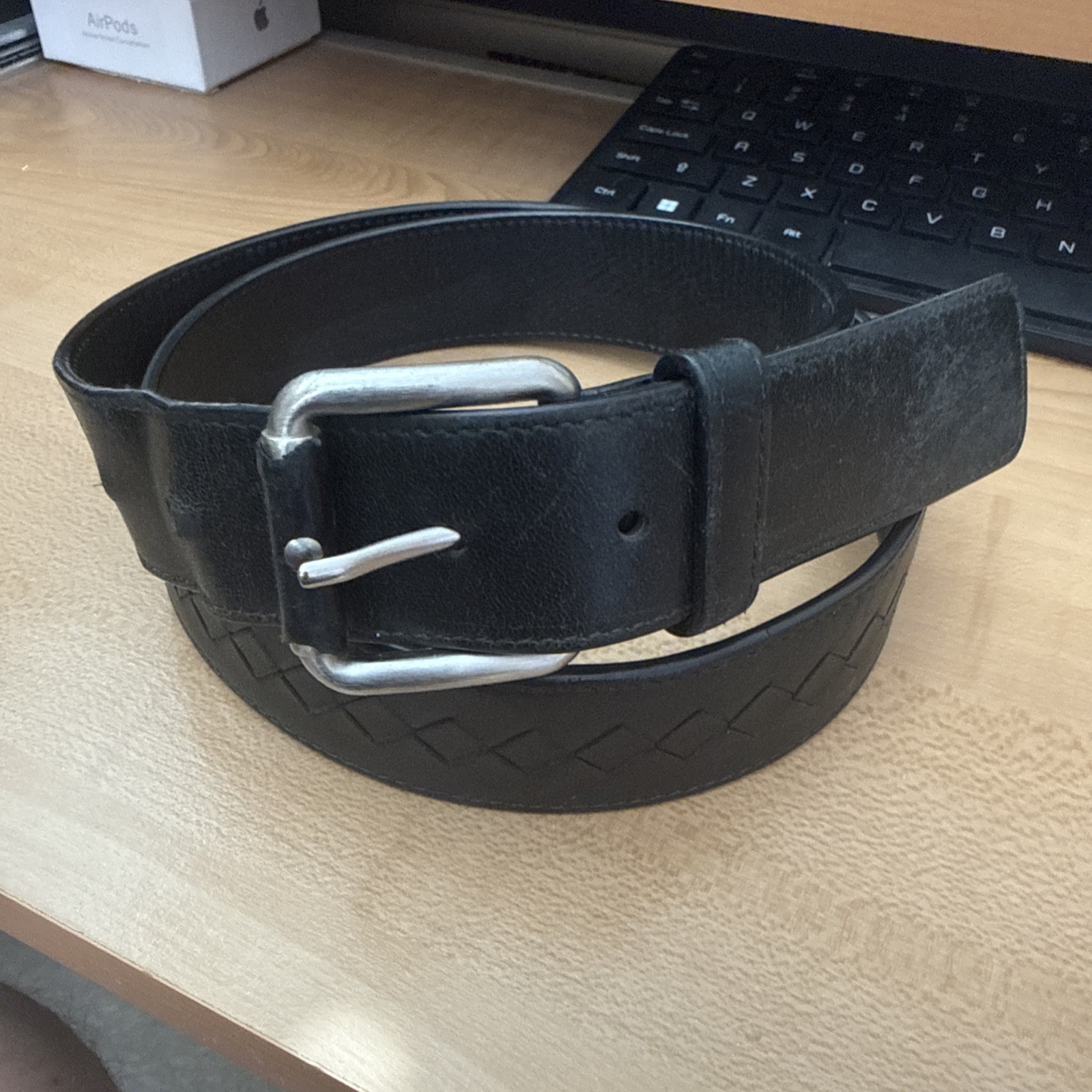 Bottega Veneta Calf Leather Men’s Braun Black Belt 105CM 42” Made in Italy