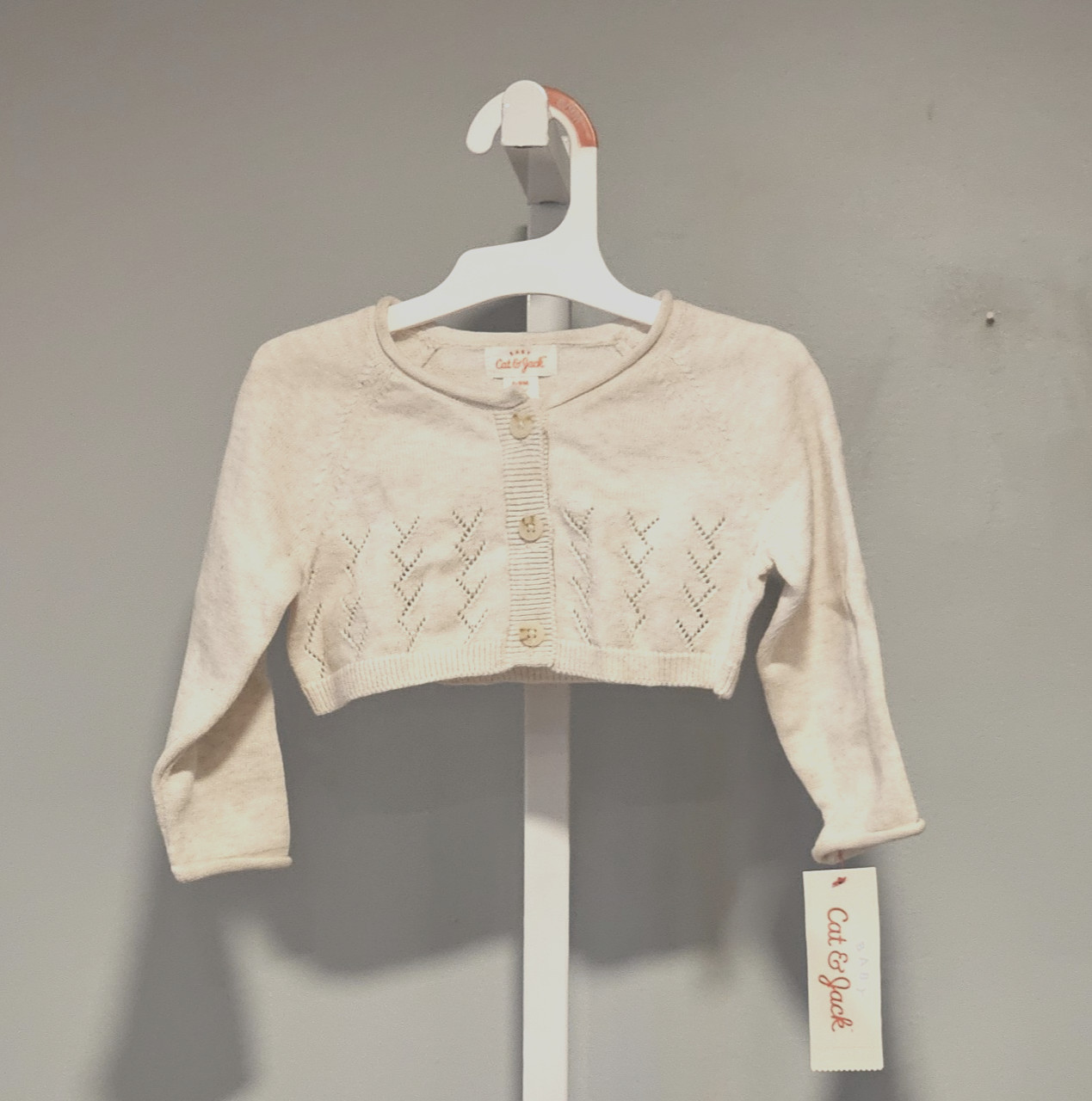NWT Cat & Jack 6-9M Baby Girl Cream Colored Long Sleeve Cropped Cardigan
