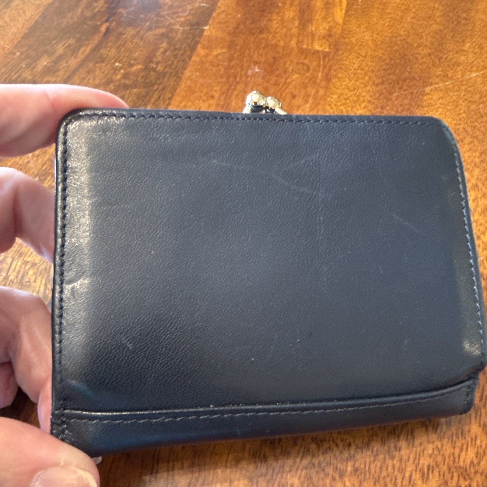 New Princess Gardner Navy Blue Leather Card Wallet Vintage 4×3.5in Snap Coin