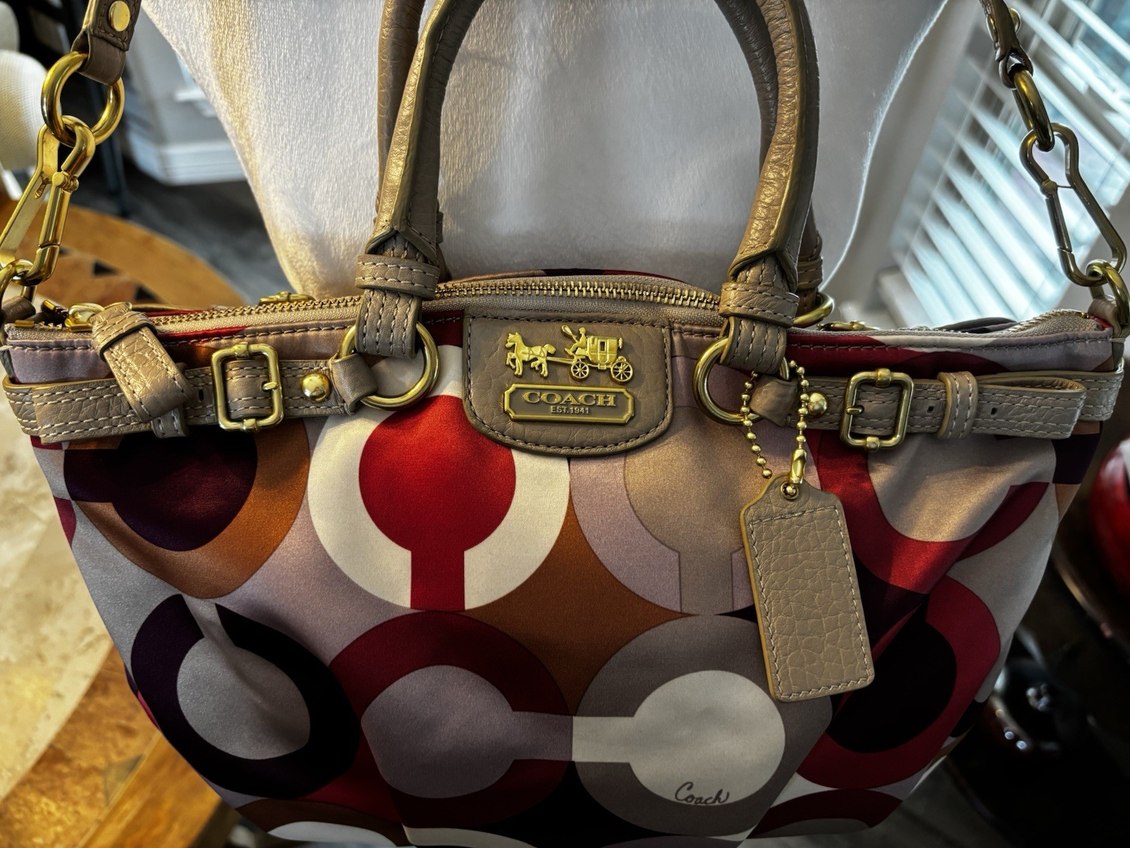 Coach Madison Op Art Sateen Sophia Satchel Shoulder Bag F120-18636 EUC