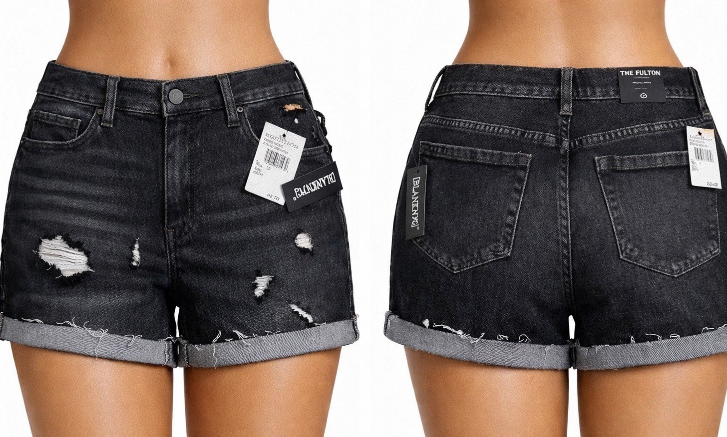 BLANKNYC The Fulton Black Distressed Denim Shorts Womens 27 High Rise Cuffed Hem