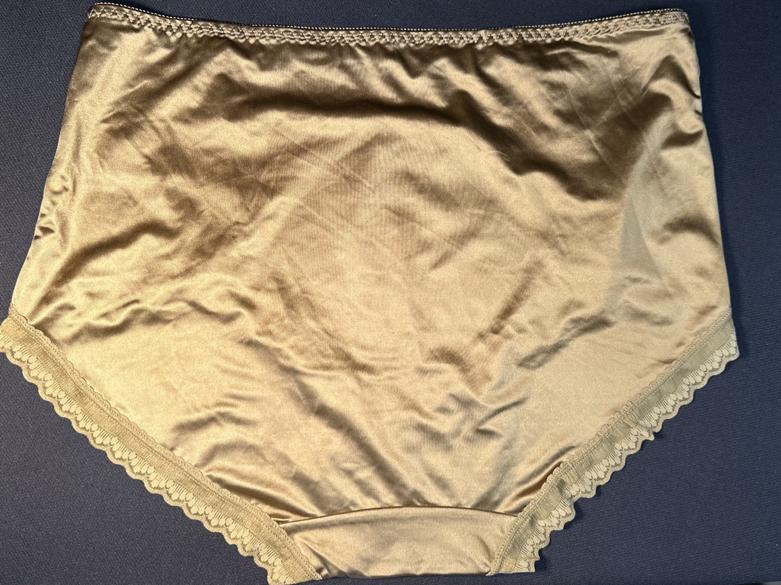 ~NWOT Champagne Gold Nylon & Lace Hi-Cut Size XL Lace Silky Soft Covers Well