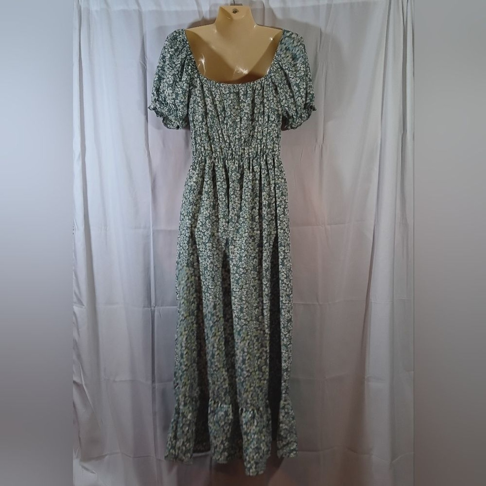 Hesperus Womens Medium Ditsy Floral Maxi Dress Green Milkmaid Peasant Cottage