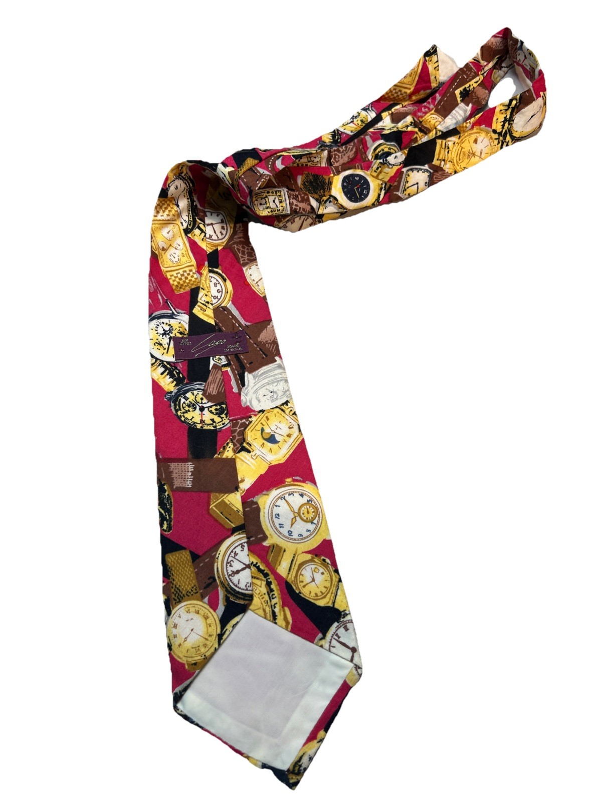 (2) Lago Ties Clock & Watch Black & Brown & Yellow or Raspberry Made In USA