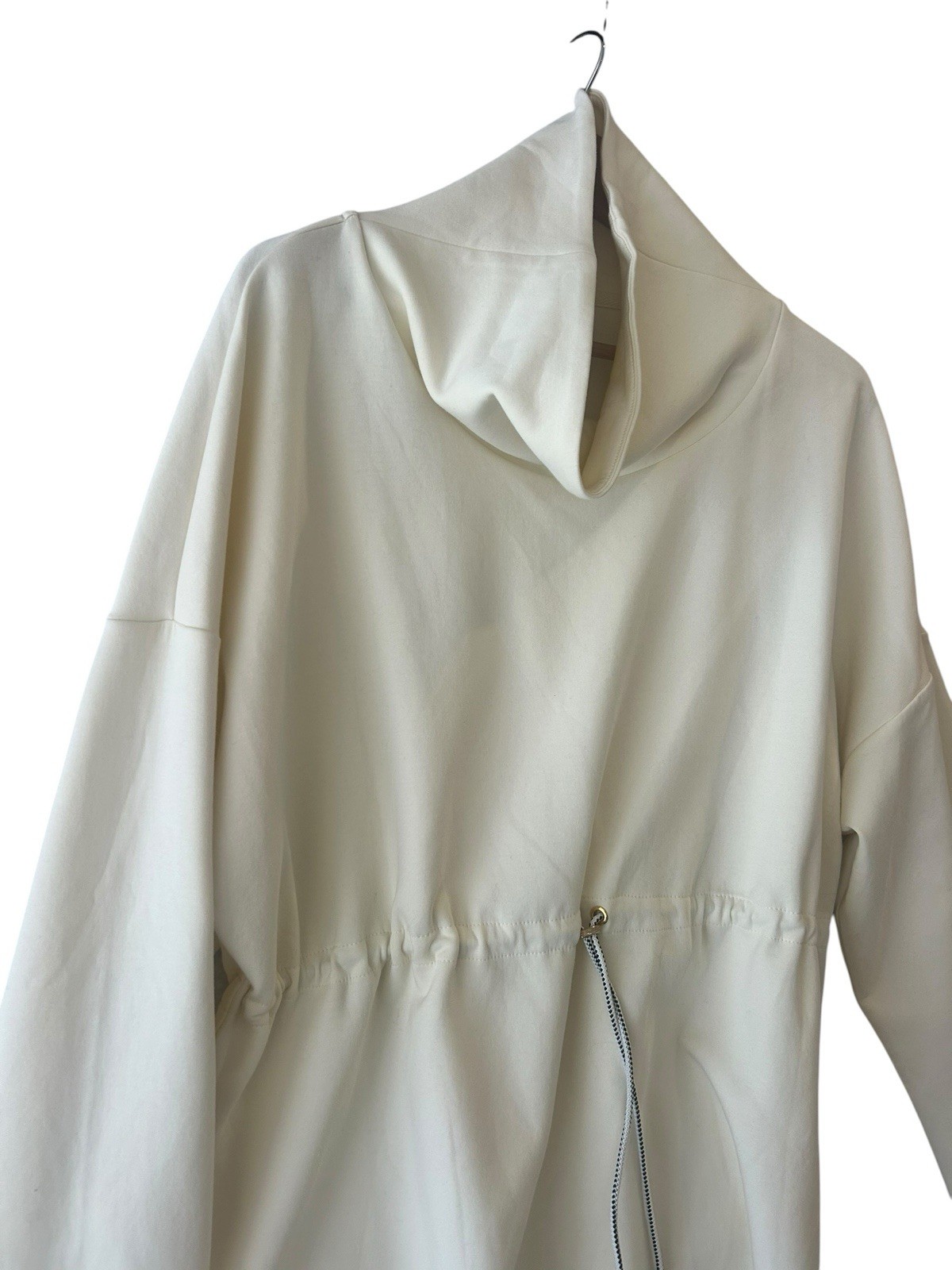Varley Freya Sweat Funnel Neck Sweatshirt Ivory Marl Drawcord Waist Size L NWT