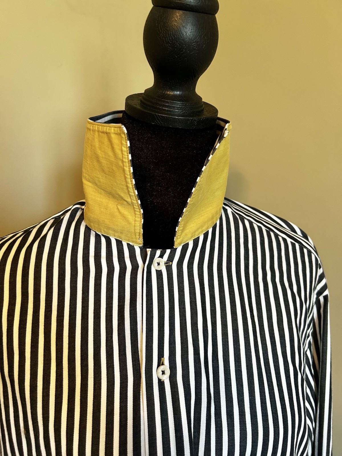 Gemelli Men’s Black/White Striped Dress Shirt 42 with 16 1/2 neck 100% Cotton
