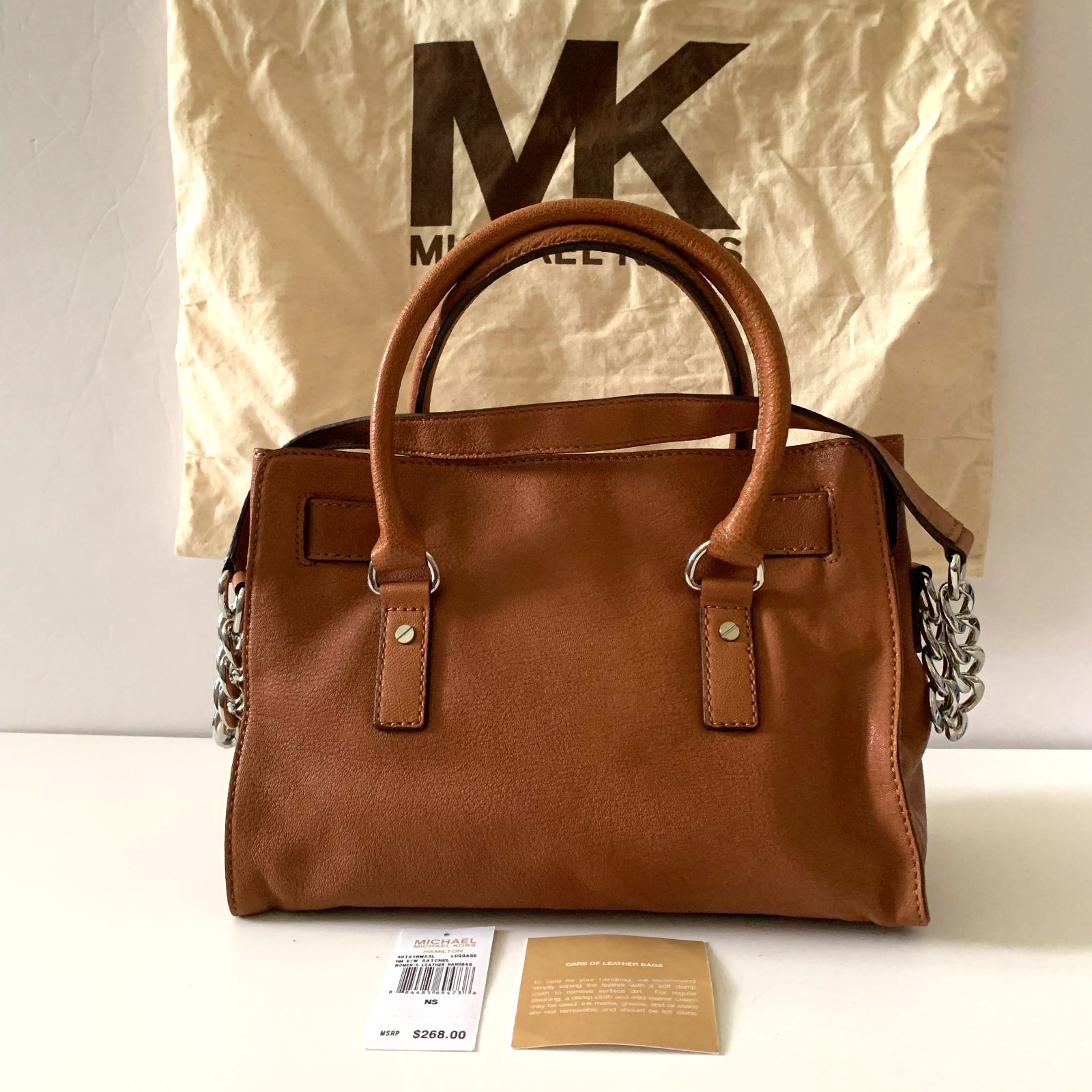 New Michael Kors Leather Hamilton East West Bag Luggage Brown Silver Hardware