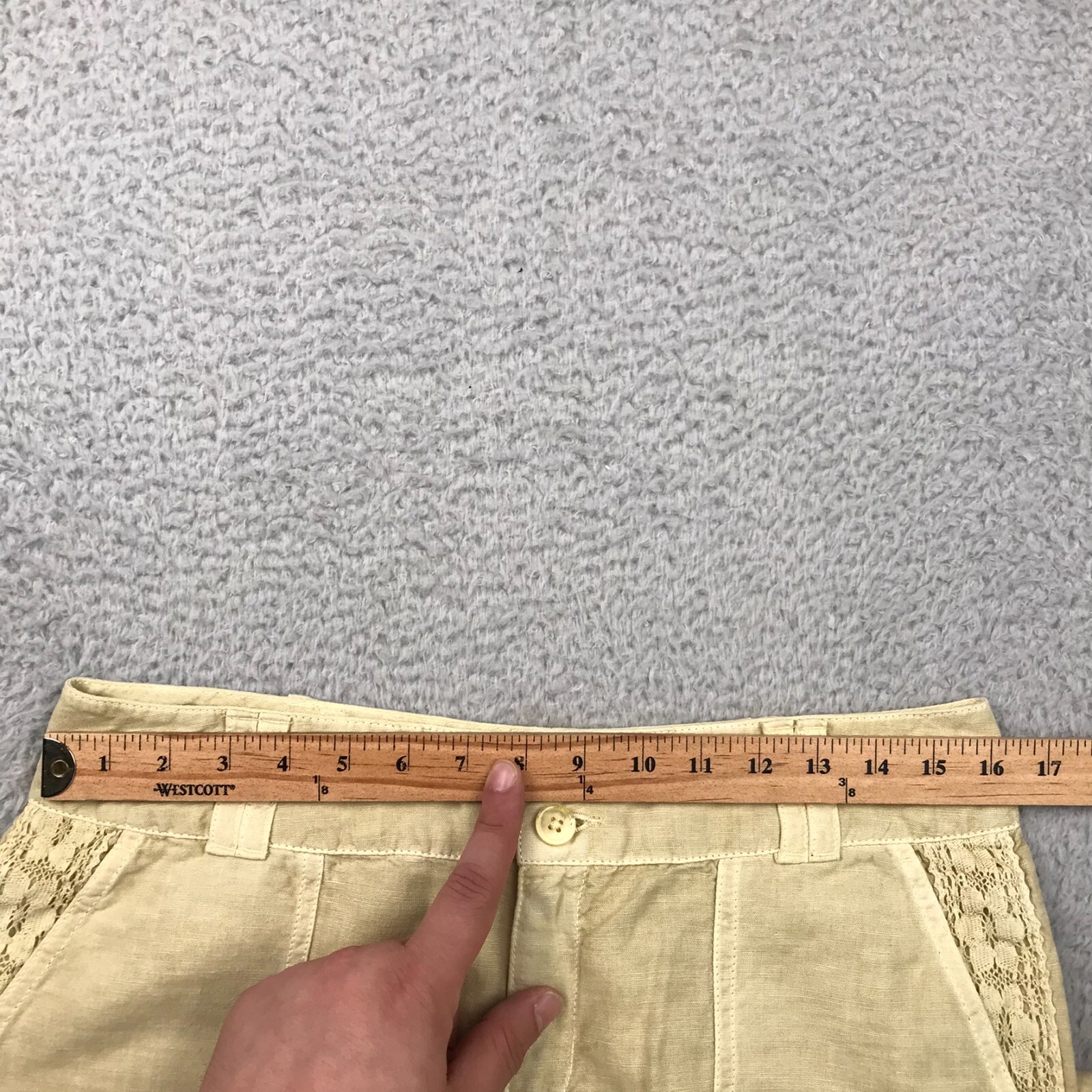 Sundance Pants Womens 8 Yellow Linen Blend Lace Trim Roll Up Patch Pockets NEW