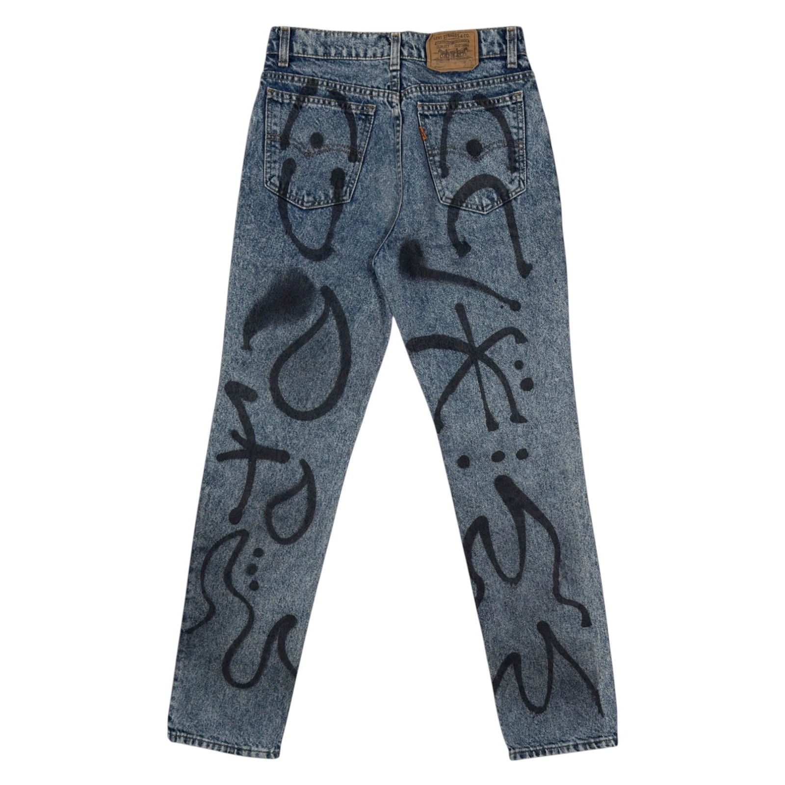 Vintage Levis Student 501 Custom Hand Painted Acid Wash Orange Tab Jeans 28×29