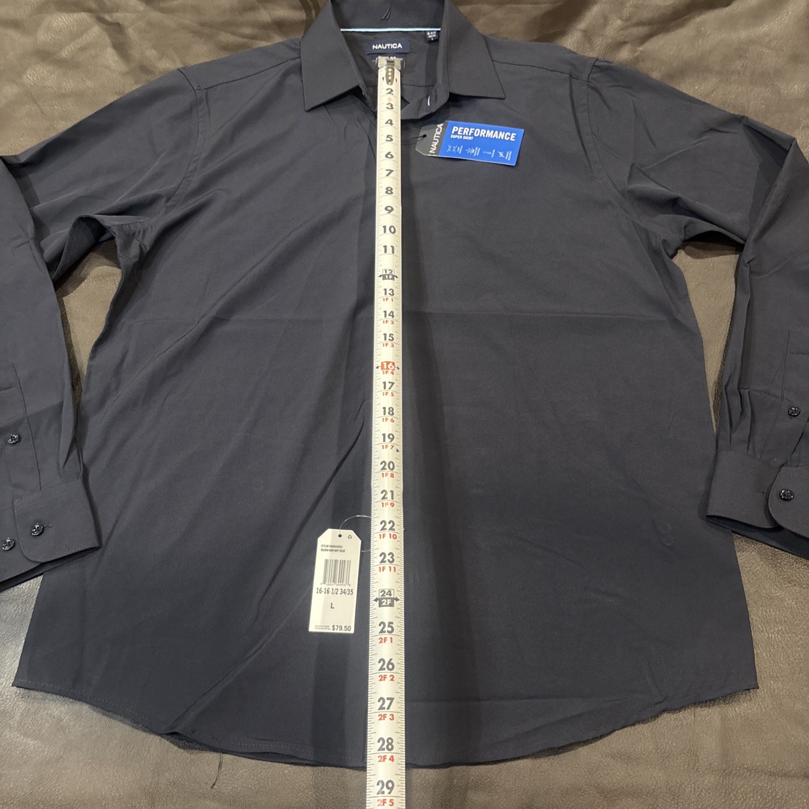 Nautica Slim Fit Performance Super Shirt Mens Large Navy NEW with tags