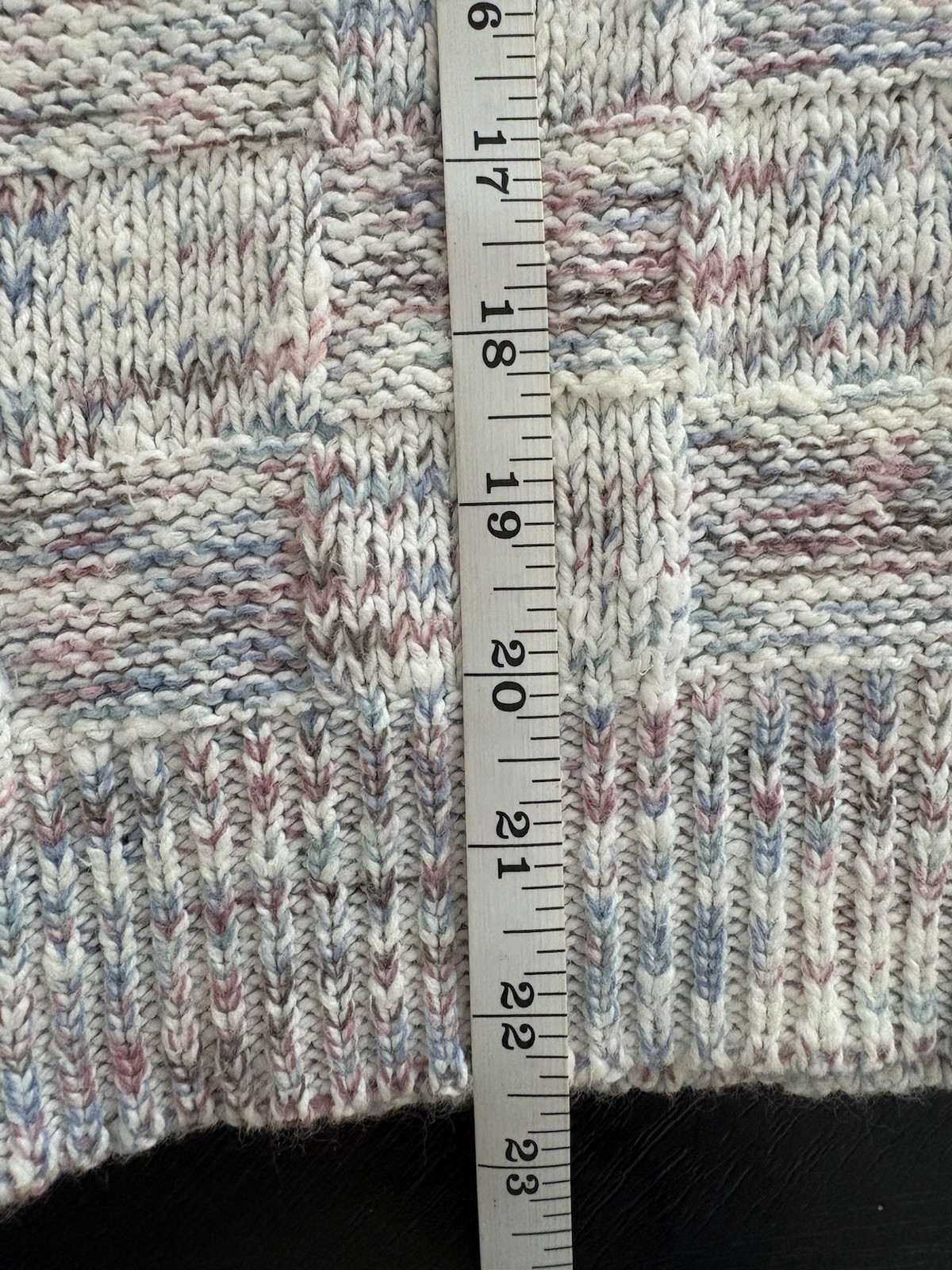 VTG Arielle USA Patchwork Knit Short Sleeve Sweater Pink Blue Ivory Made in USA