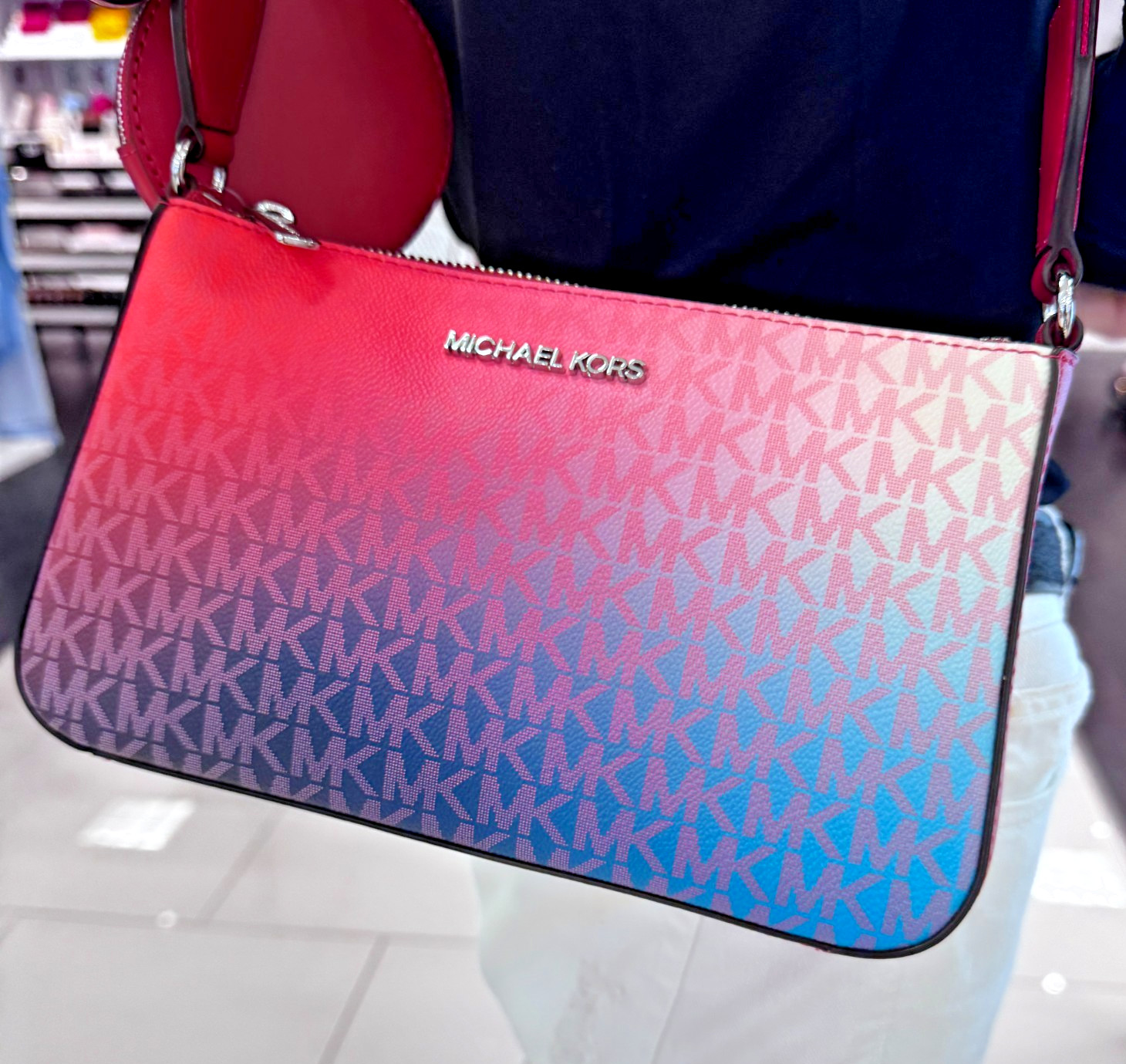 Michael Kors Jet Set Travel S Crossbody Tech 3in1 Bag Dark Raspberry color shift