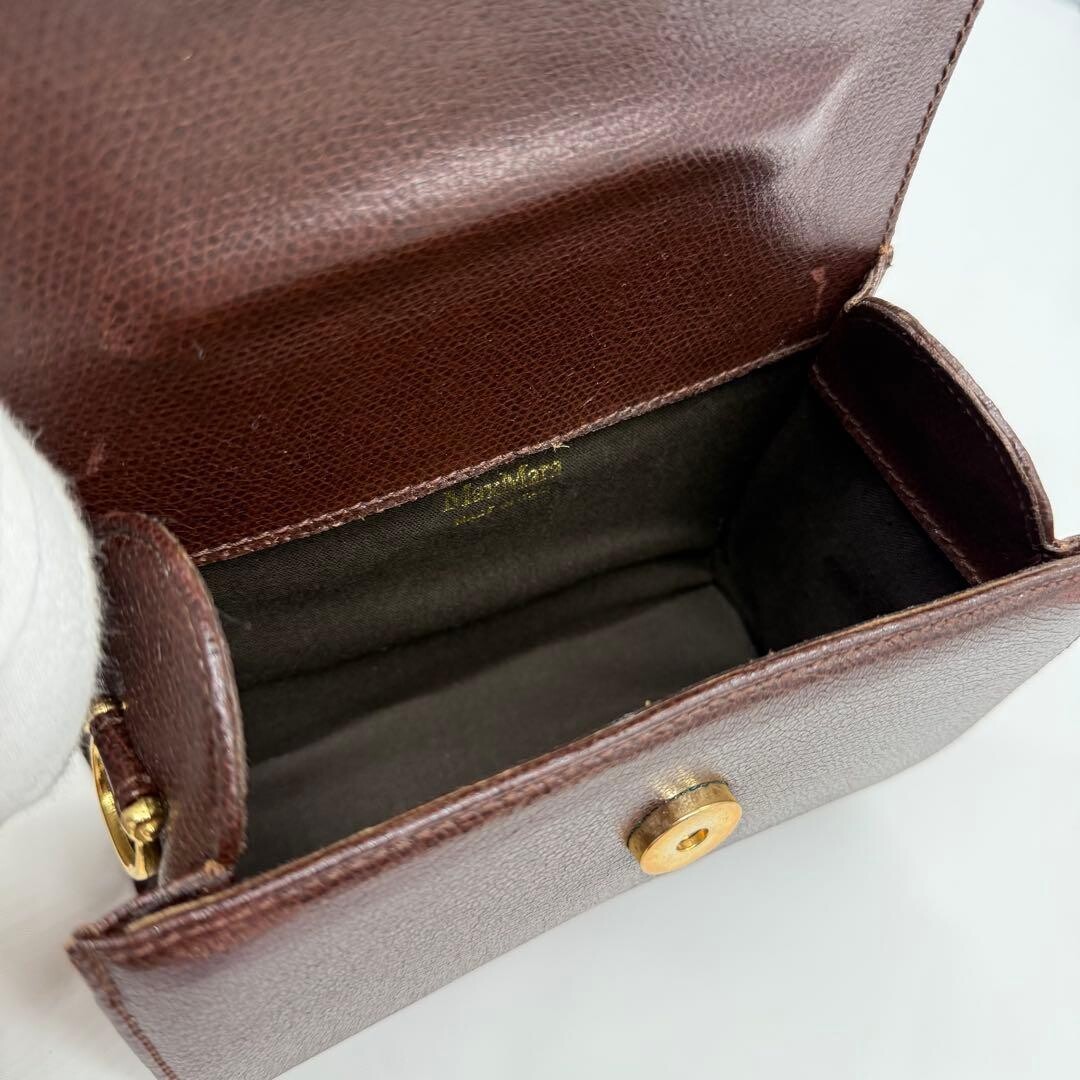 MaxMara Brown Leather 2Way Mini Top Handle Crossbody Flap Bag Italy Gold Logo