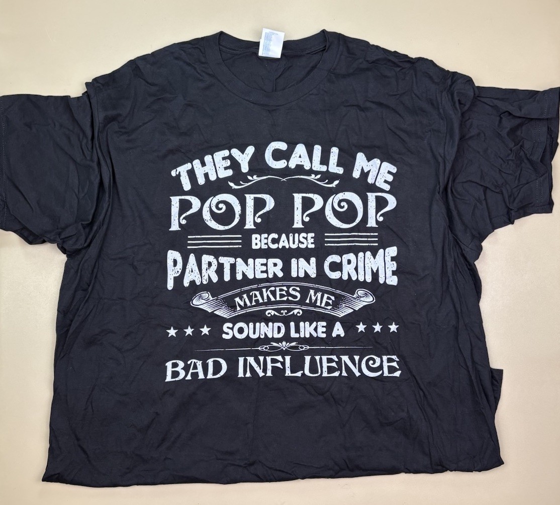 Port & Company Pop Pop Partner in Crime Graphic Tee Black 3XL Funny