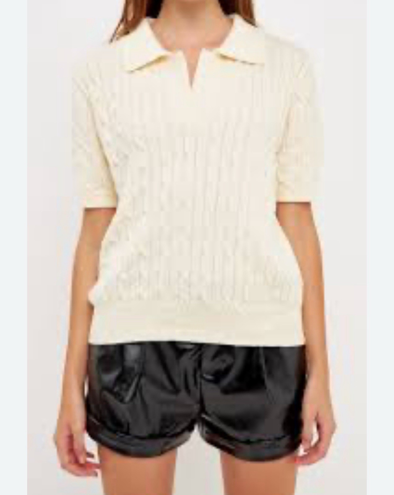Grey Lab Cable Knit Polo Sweater Top Womens Small Ivory Preppy Cottagecore