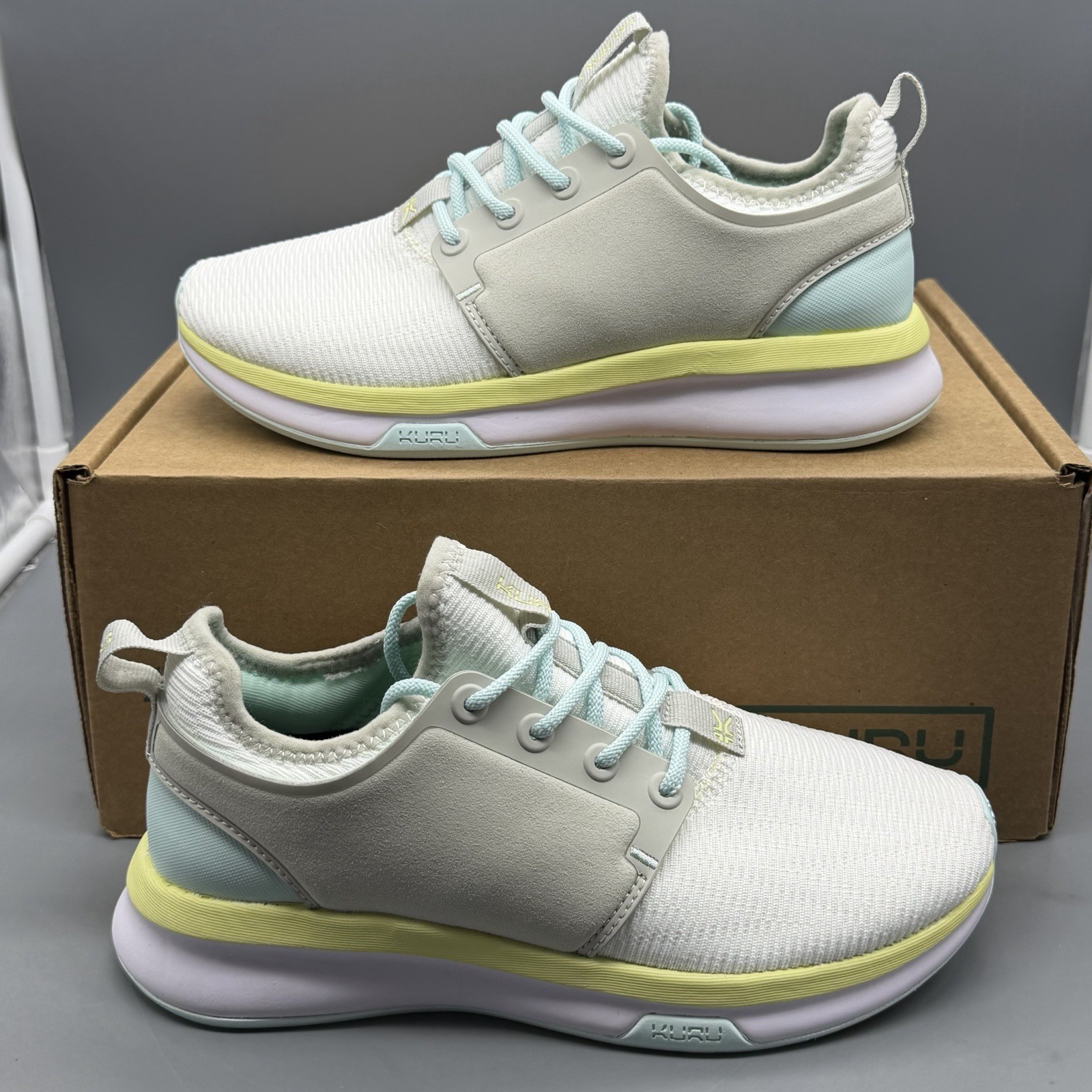 KURU Atom Women’s 6 D Wide Casual Walking Training Shoes White Ice Blue NWB!