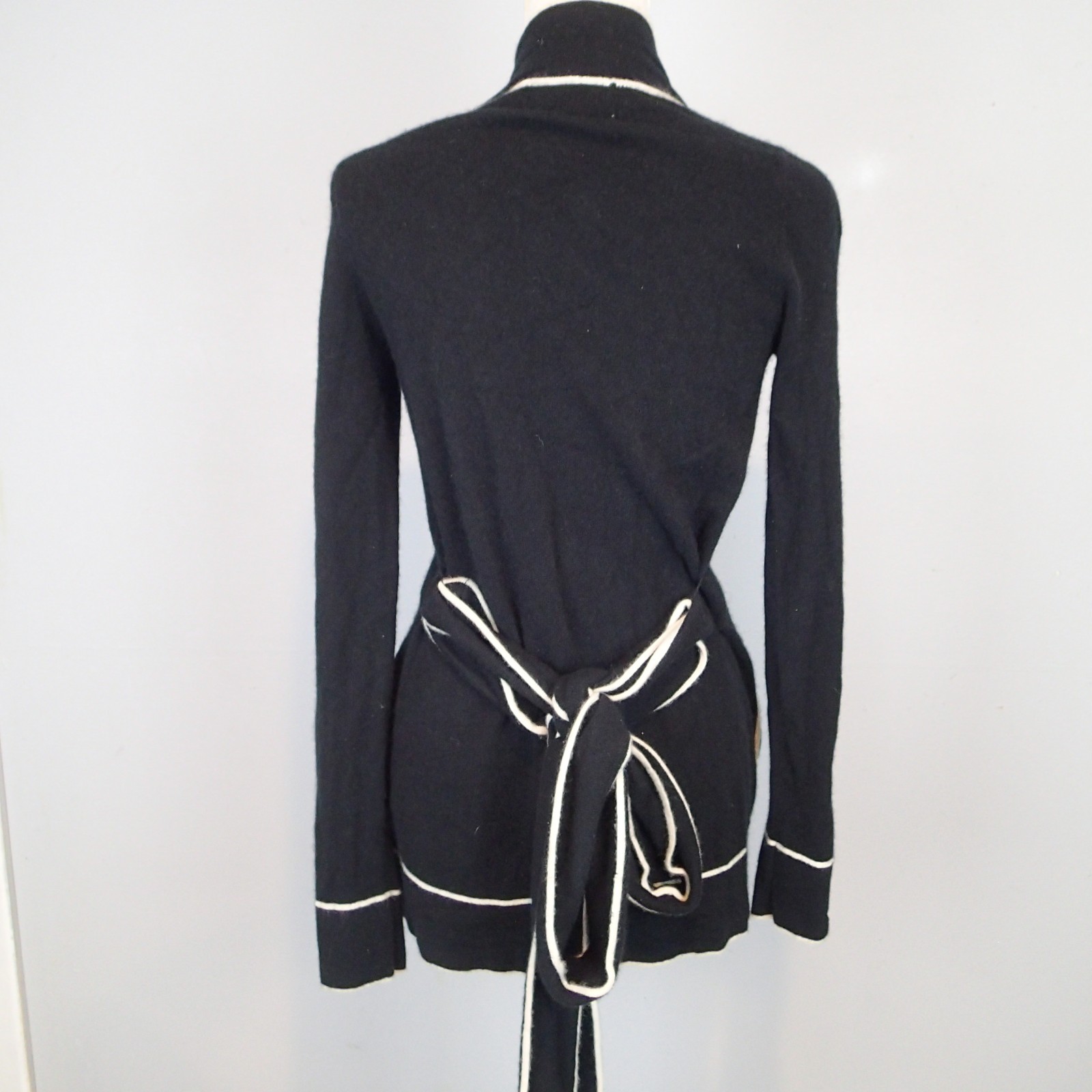 Madeleine Thompson black Cashmere Cardigan Long Sleeve sz S sweater belt pockets