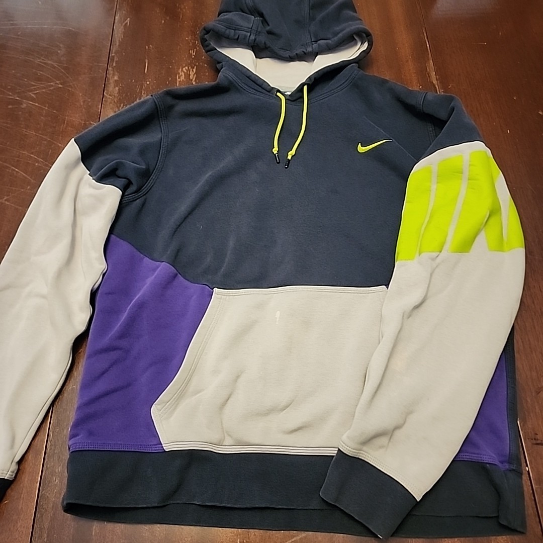 Vintage Nike Blue Tag Hoodie Jacket Purple/Black/Neon Colorblock Sz. L 80s Retro