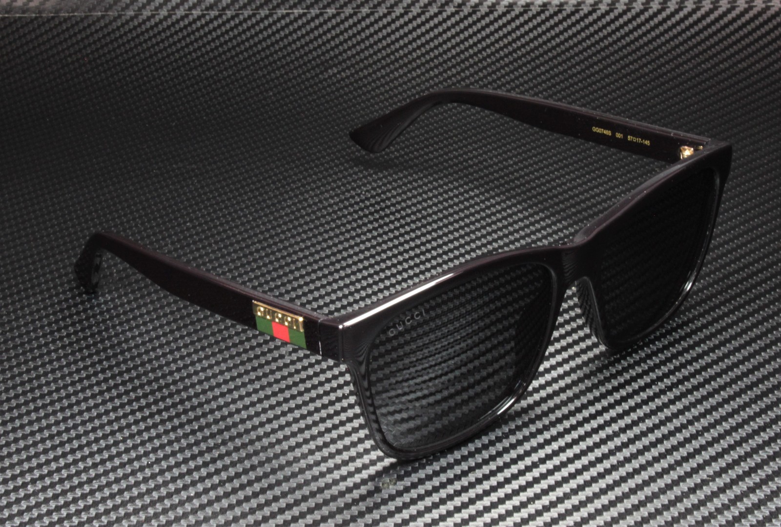 GUCCI GG0746S 001 Black Shiny Grey Square 57 mm Men’s Sunglasses