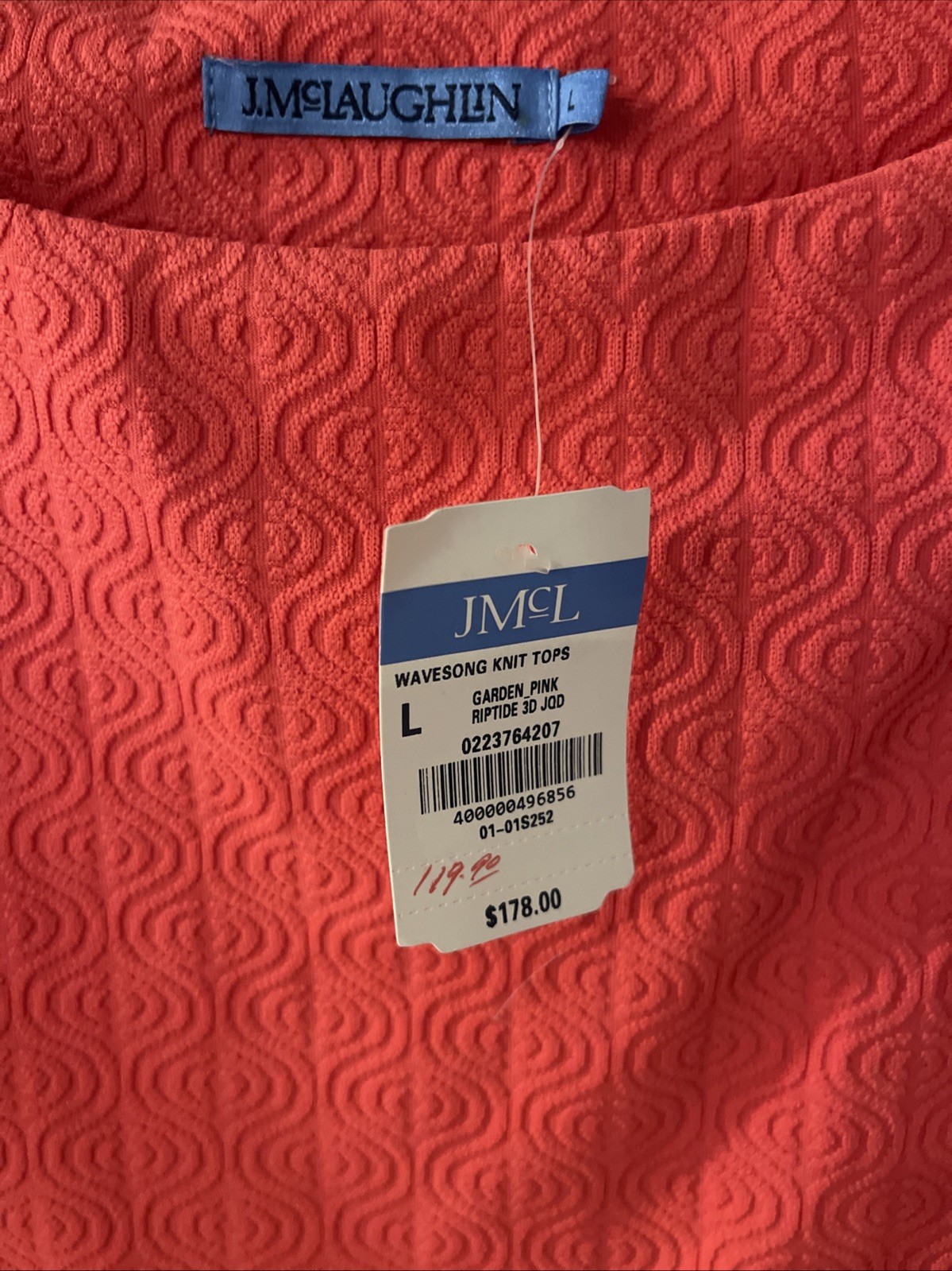 J.McLaughlin Wave Garden Pink Riptide 3D 3/4 Sleeve $178 Size L NWT💚