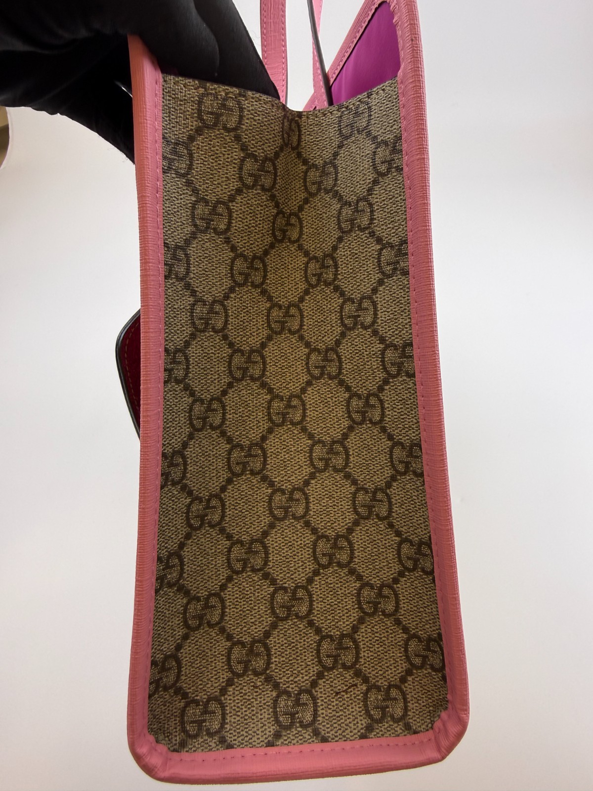 Gucci Kids GG Supreme 3D Strawberry Tote Handbag Pink Leather Trim