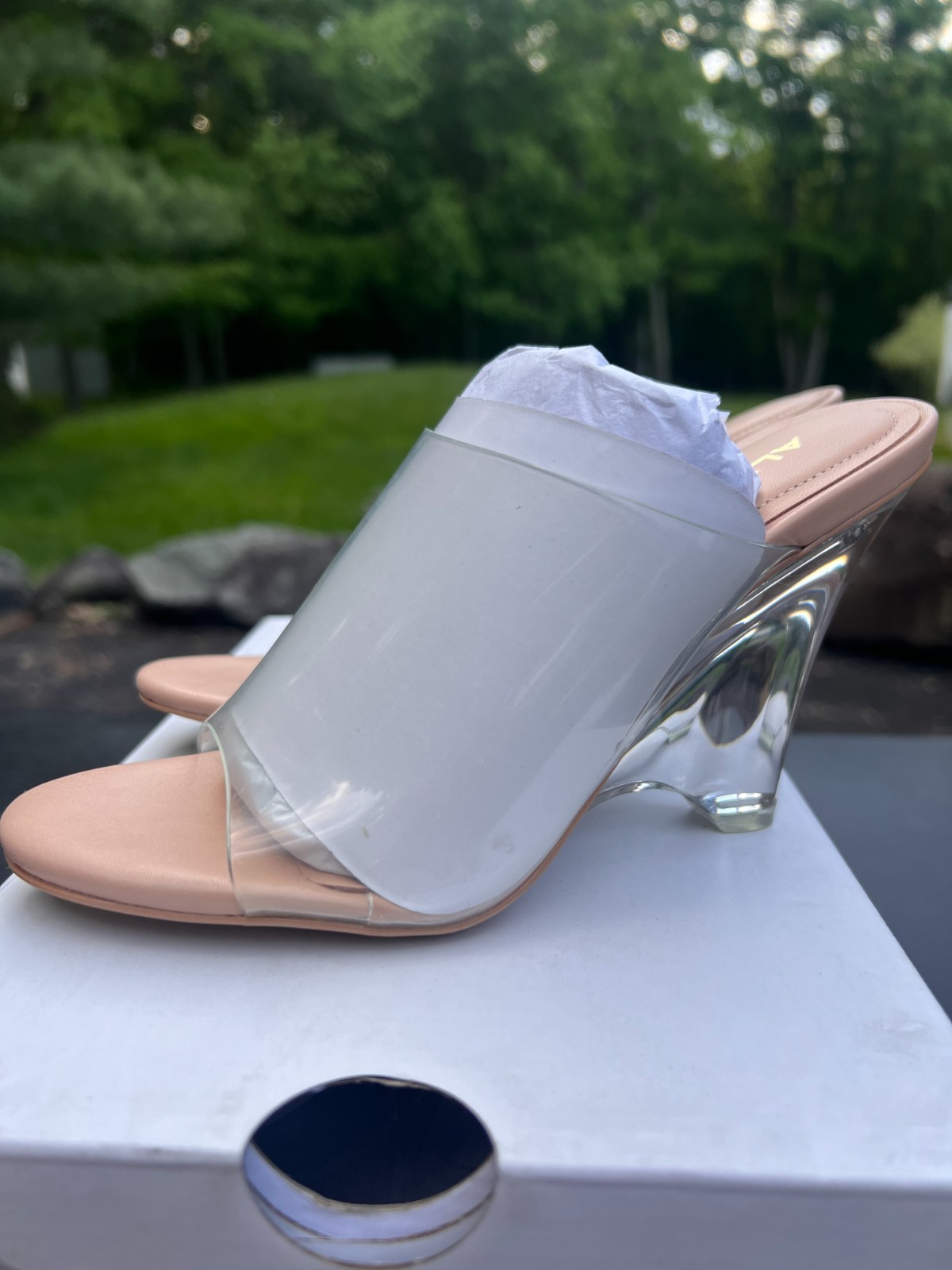 ALDO Clear Sculpted Heel Mule Sandals Transparent Strap Dress Heels New in Box