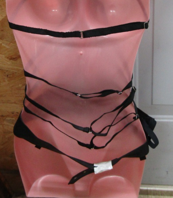 Leather Open Bust Cami Top Cupless Strappy Garters Crotchless G-String Set L1184