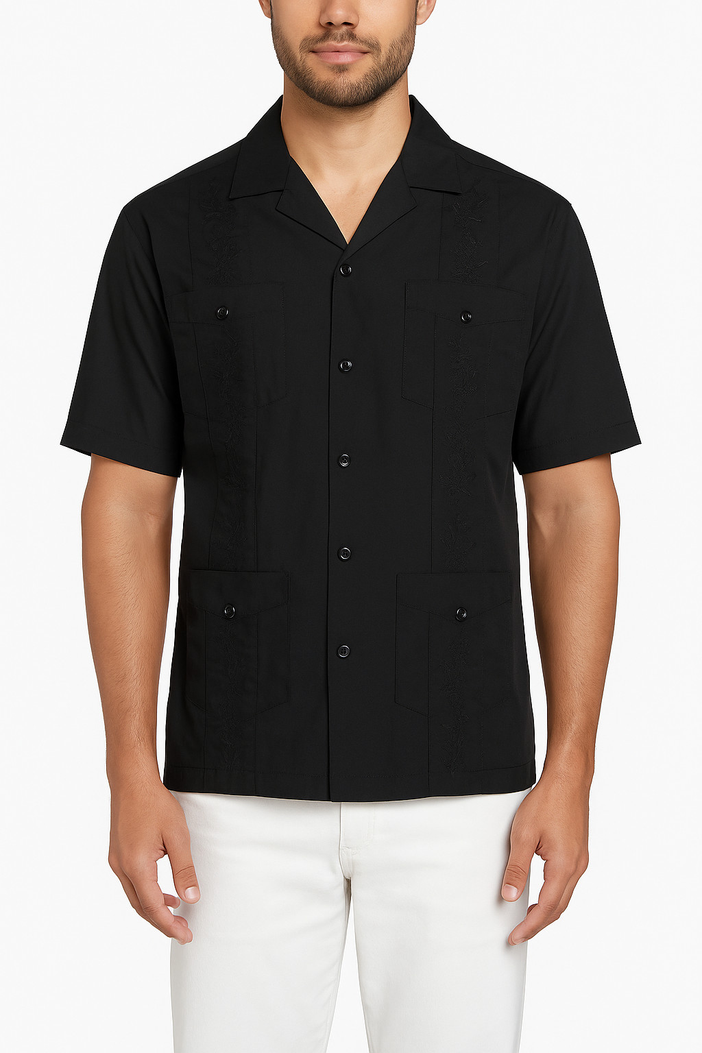 Cubavera Men’s Authentic Embroidered Guayabera Shirt Black XL Casual Summer