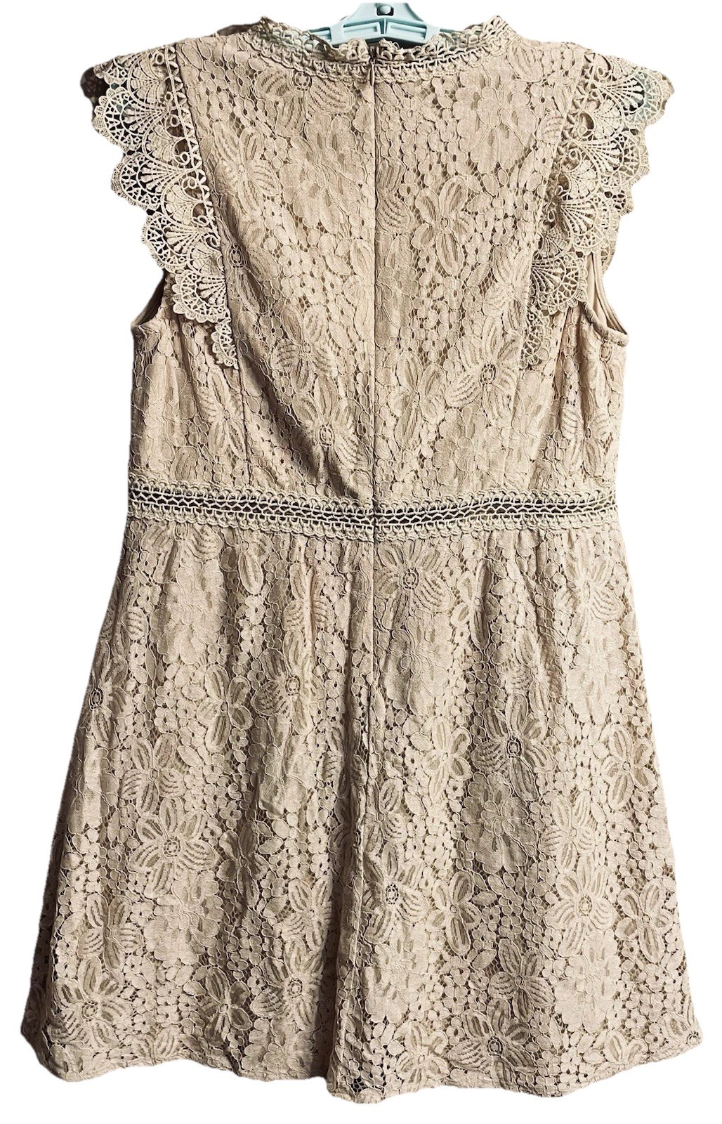Ivory Crochet Floral Lace Overlay Dress Sz L Fit & Flare Cottagecore Fairycore